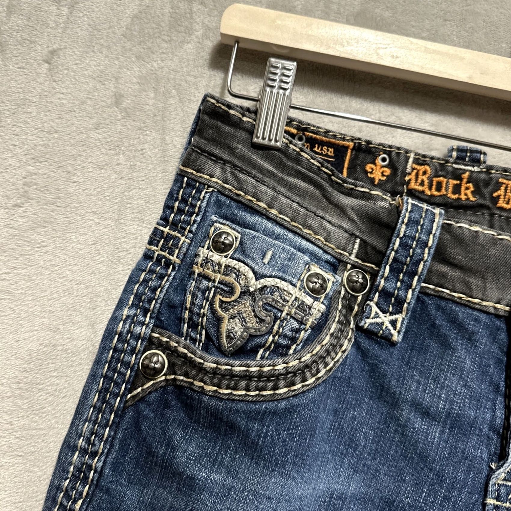 Vintage Rock Revival Dorran Slim Straight Jeans 27 Denim 5-Pocket Logo Embroidered Pockets Mens Blue Size US 27 - 5 Thumbnail