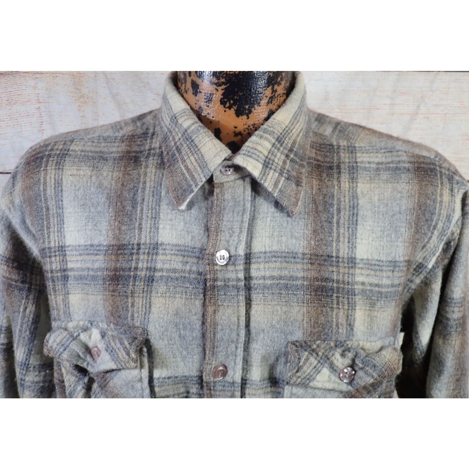 Vintage VINTAGE Ponderosa Shirt Mens L Shadow Plaid Wool Flannel Rugged Blue 80s Western Classic Best as MEN'S LARGE Size US L / EU 52-54 / 3 - 2 Thumbnail