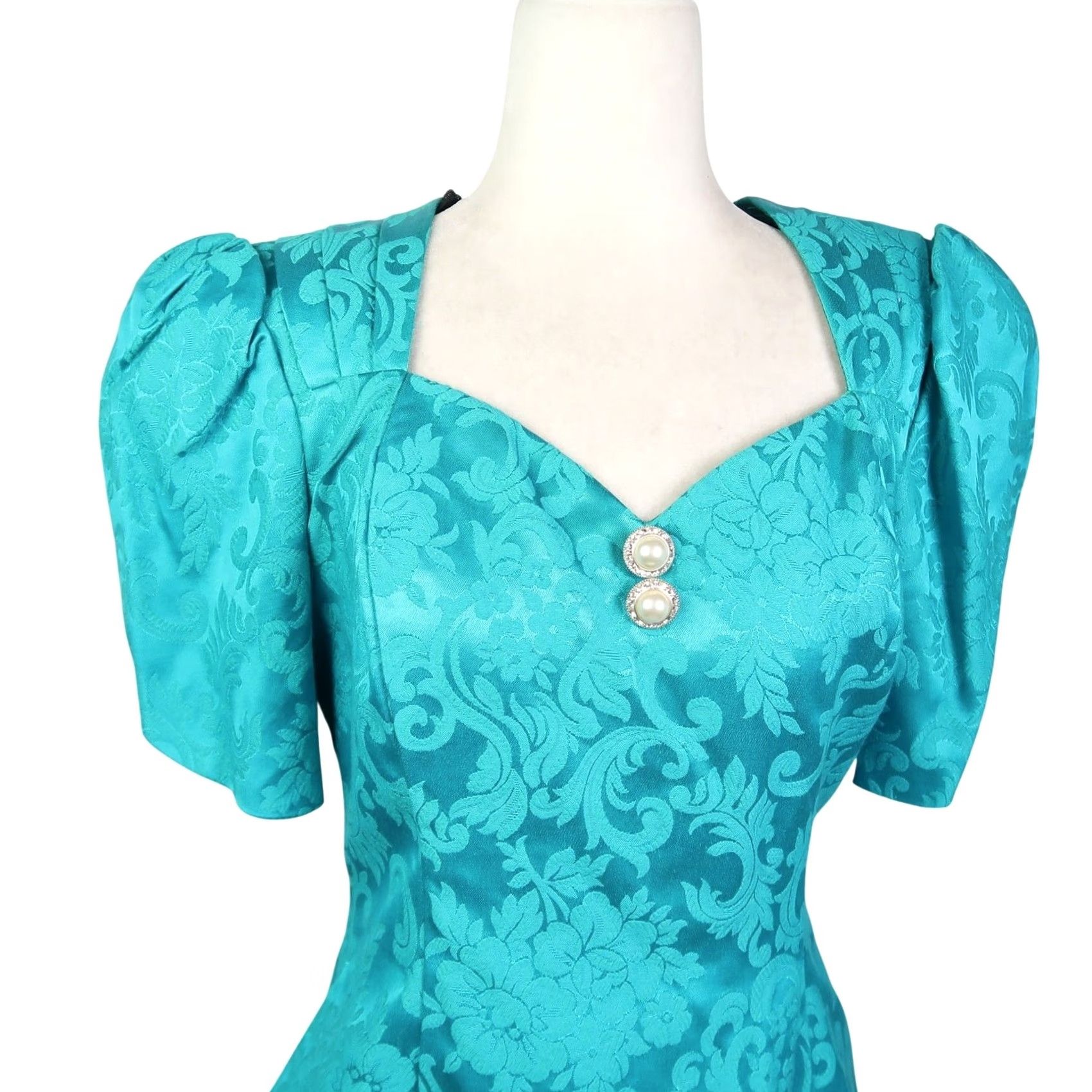 Vintage VINTAGE Scott McClintock Teal Green Floral Jacquard Peplum Midi Dress 10 Women Size L / US 10 / IT 46 - 2 Thumbnail