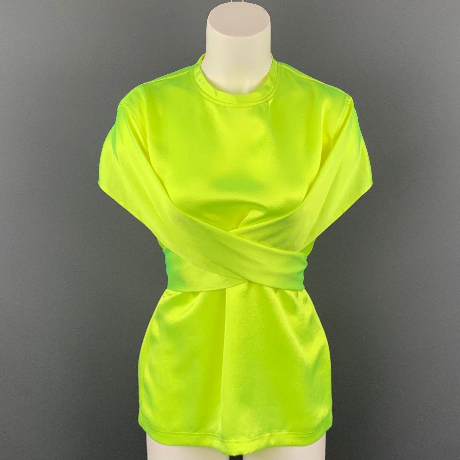 Sies Marjan 4 Neon Yellow Satin Triacetate Wrap Around Nikki Top Size S / US 4 / IT 40 - 1 Thumbnail