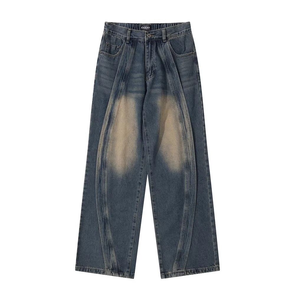 Japanese Brand Street fashion split stitching casual washed loose jeans y2k Size US 32 / EU 48 - 1 Thumbnail