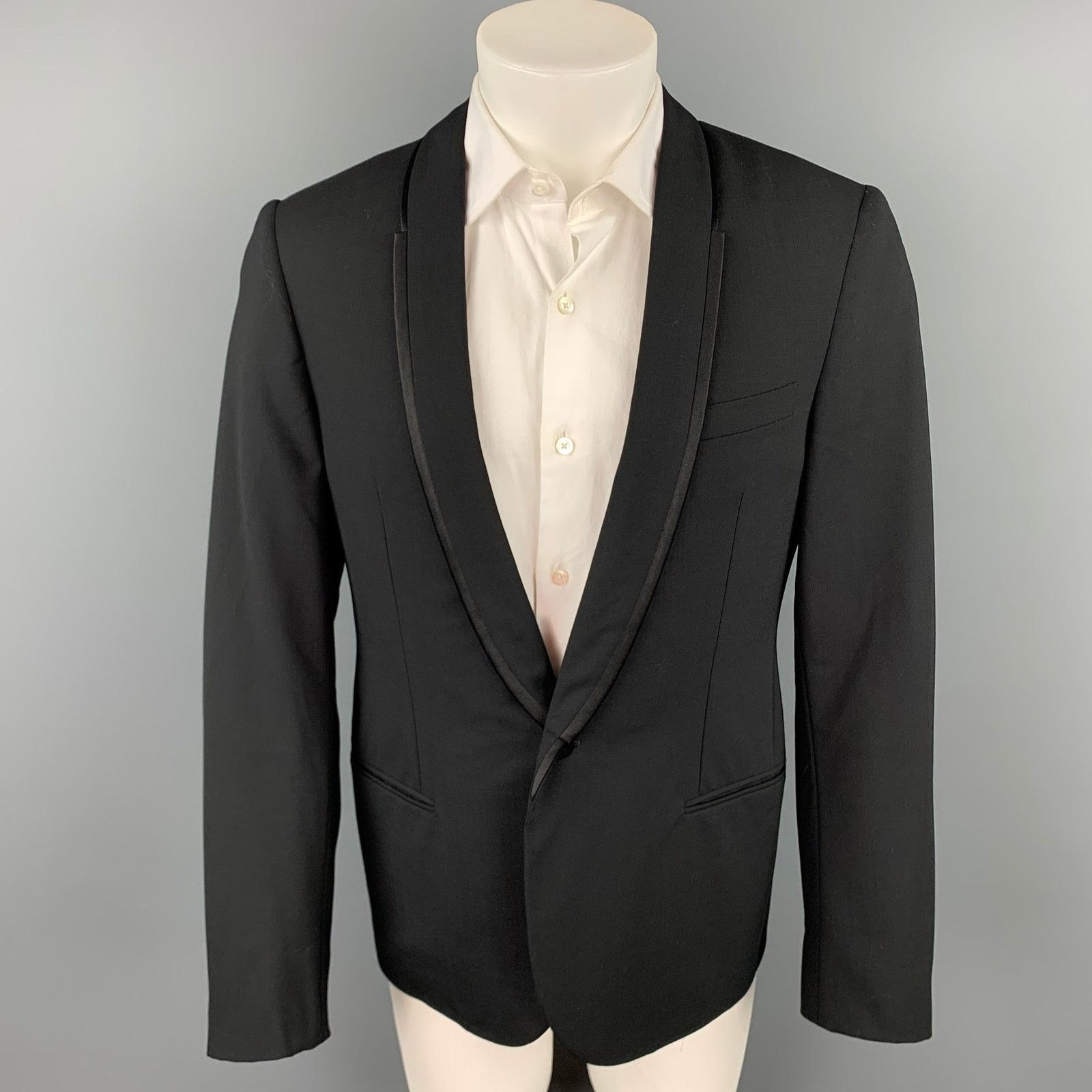 Lanvin Size 40 Black Wool / Lycra Shawl Lapel Tuxedo Sport Coat Size 40R - 1 Thumbnail