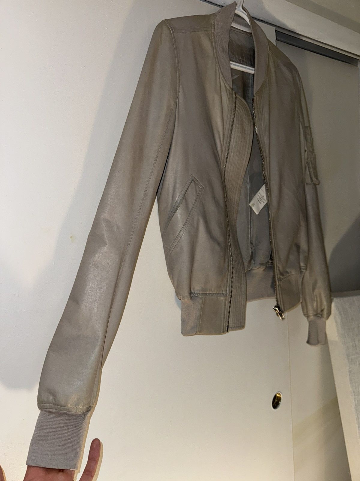 Rick Owens S Lamb leather / virgin wool bomber jacket in Pearl Size S / US 4 / IT 40 - 2 Thumbnail