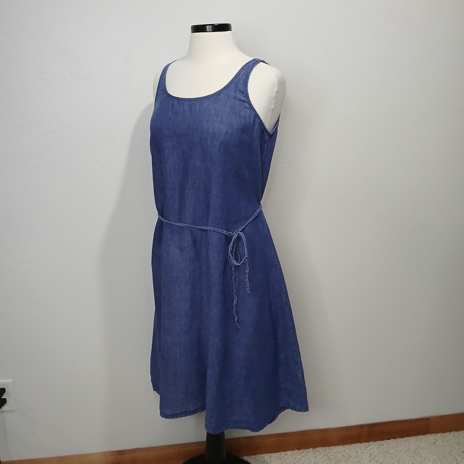 Eileen Fisher Eileen Fisher Linen Dress Small Blue Sleeveless Tie Waist Size S / US 4 / IT 40 - 3 Thumbnail