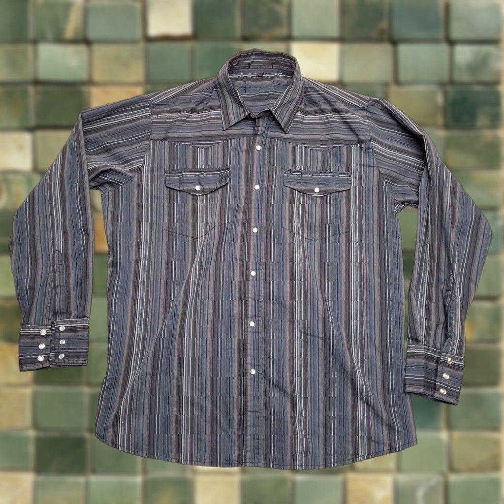Wrangler VINTAGE Wrangler Shirt Mens XL Blue Stripe Long Sleeve Cowboy Western Size US XL / EU 56 / 4 - 1 Thumbnail