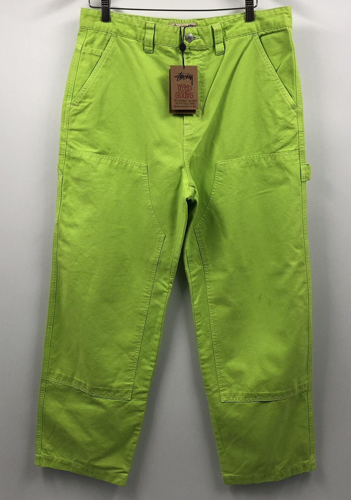 Stussy SS22 Dyed Canvas Cargo Work Pants Neon Green 33