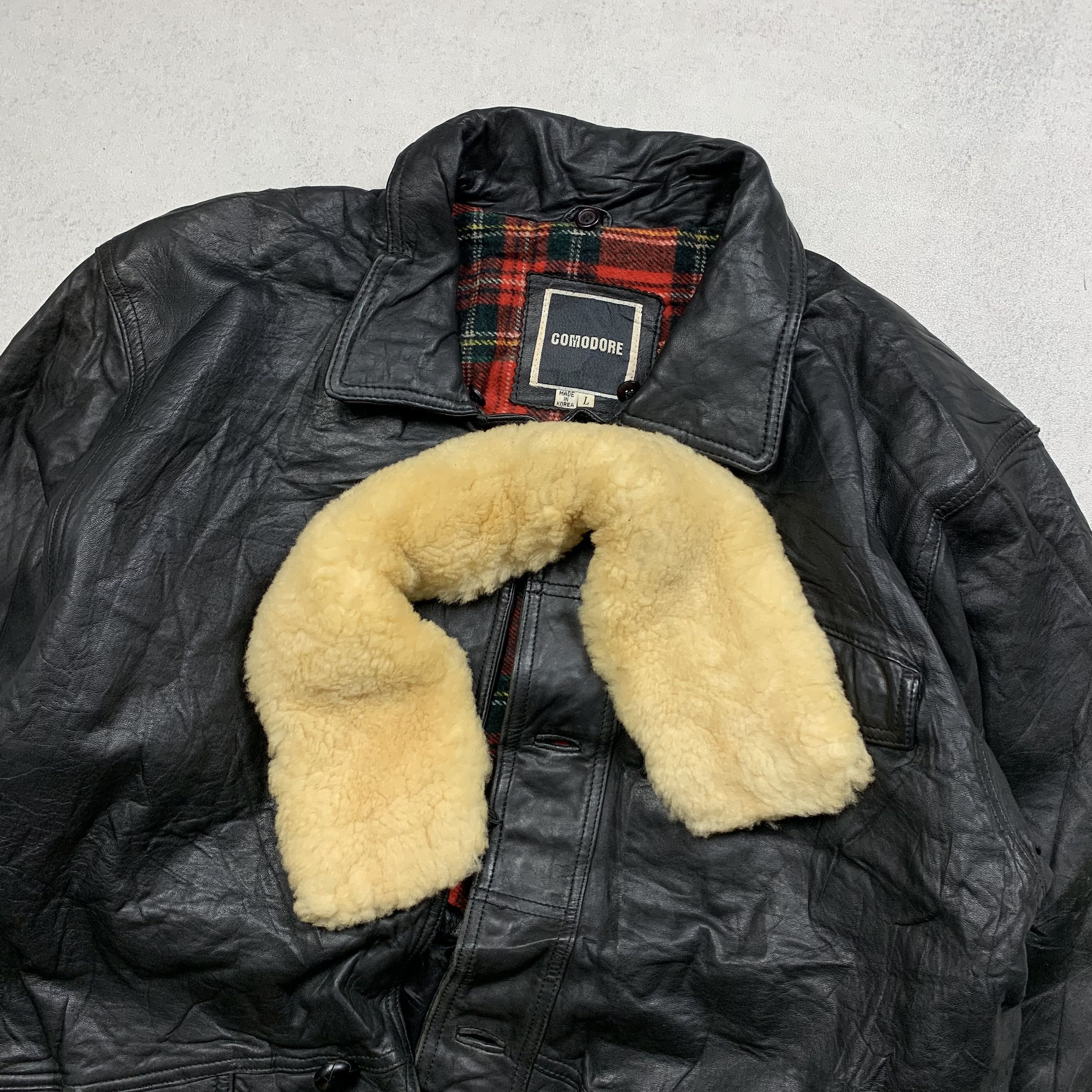 Genuine Leather COMODORE Leather Jacket Rare design with sherpa Size US L / EU 52-54 / 3 - 3 Thumbnail