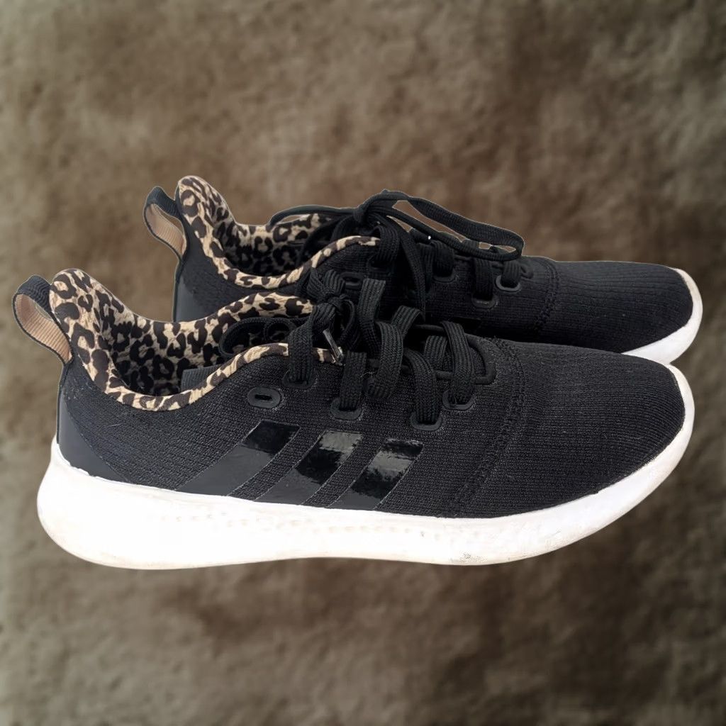 Adidas Adidas Sneakers Black Knit Leopard Lined Casual Trainers Sz 7 Women Size US 7 / IT 37 - 1 Thumbnail