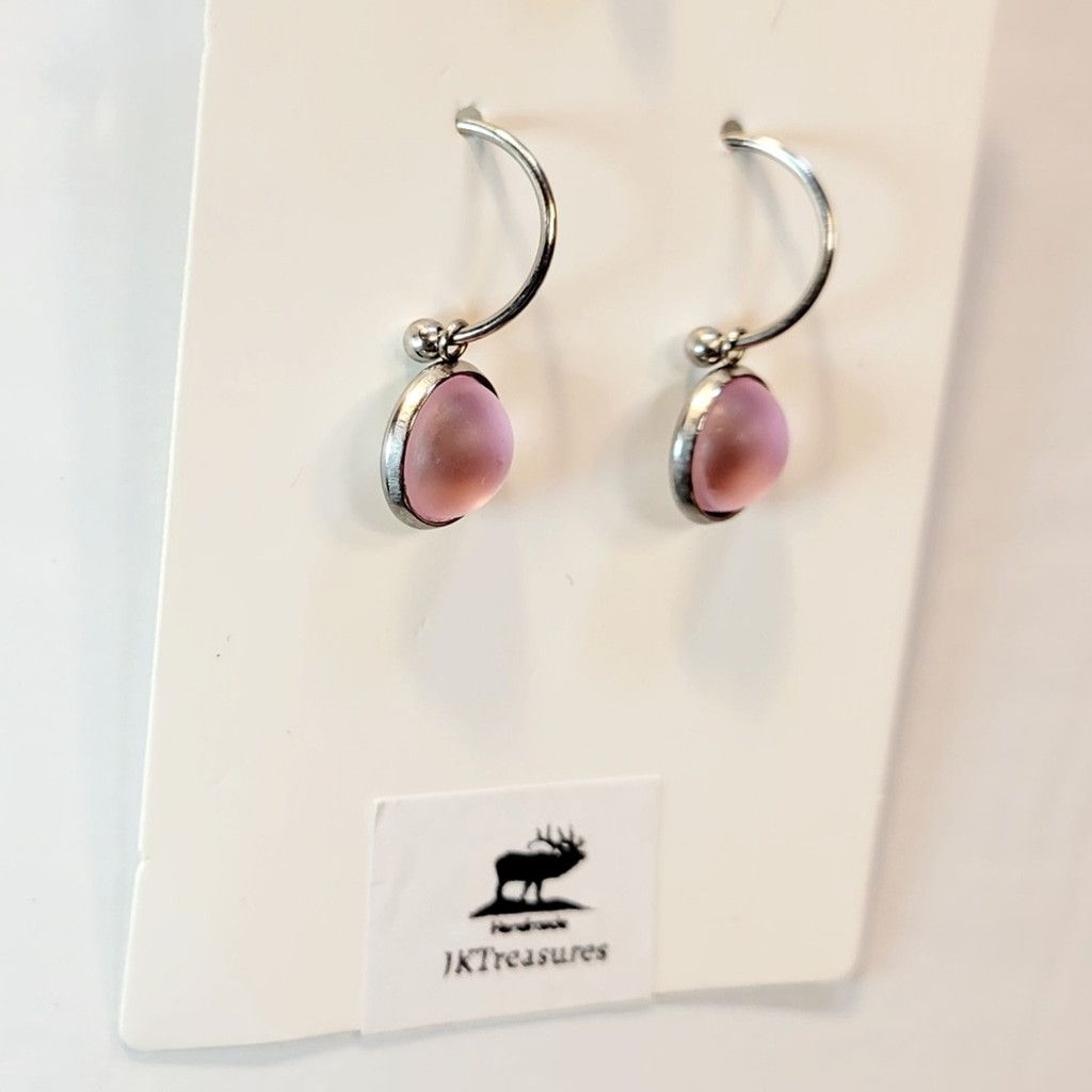 Handmade Pink Crystal Sea Glass Rhinestone Dangle Drop Hoop Earrings Size ONE SIZE - 3 Thumbnail