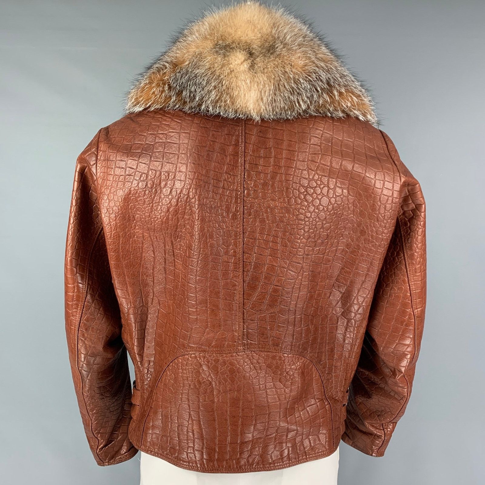 Other JAKE WOOD Size XL Brown Embossed Leather Biker Jacket Size US XL / EU 56 / 4 - 3 Thumbnail