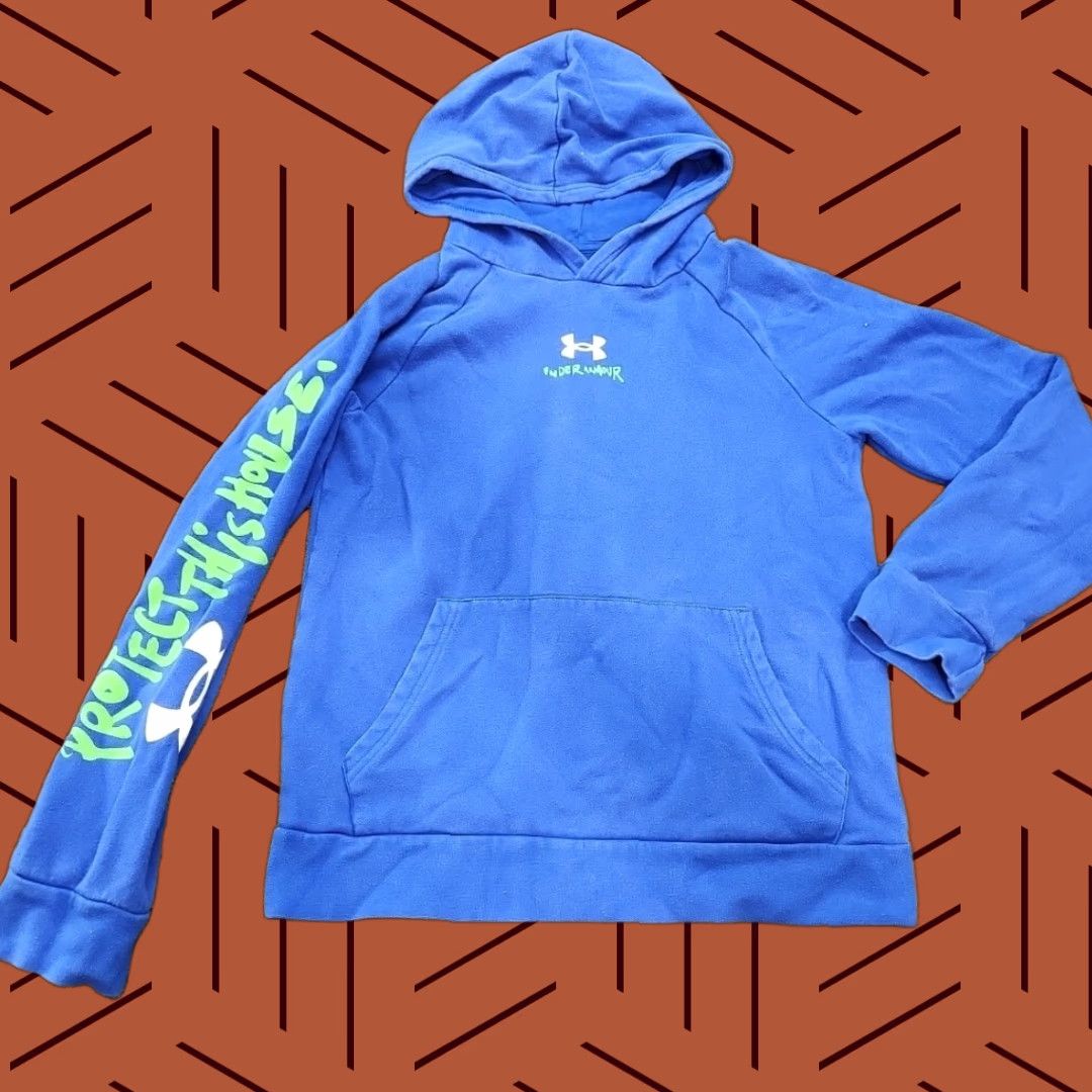 Under Armour Under Armour Hoodie Boy L Blue Sweatshirt Protect This House L/S Pullover Mens Pullover Hoodie Front Pockets Size US L / EU 52-54 / 3 - 1 Thumbnail