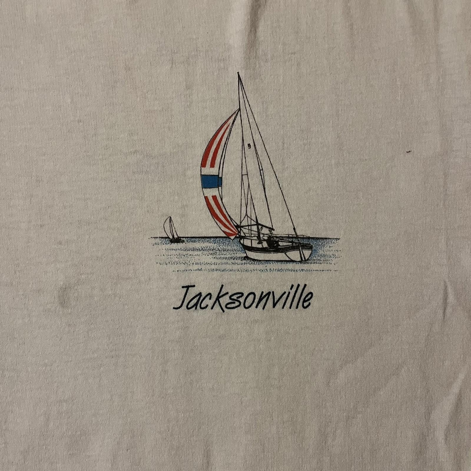 Designer VTG 80s Jacksonville Travel Single Stitch White Graphic Tee Size US XL / EU 56 / 4 - 3 Thumbnail
