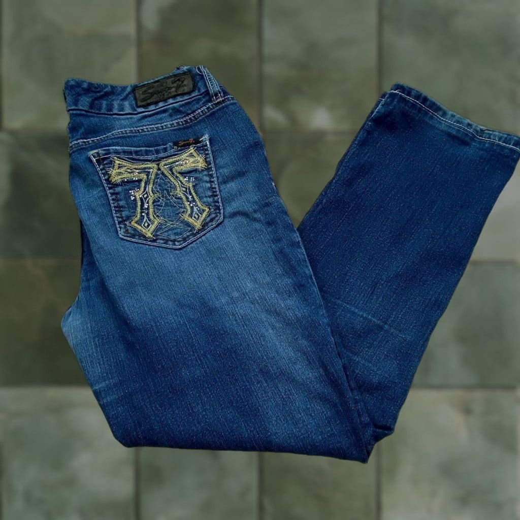 Vintage Seven7 Womens Bootcut Jeans 10 Extra Large 29x28 Mid Rise Medium Wash Embellished Pockets Size 32" / US 10 / IT 46 - 1 Thumbnail