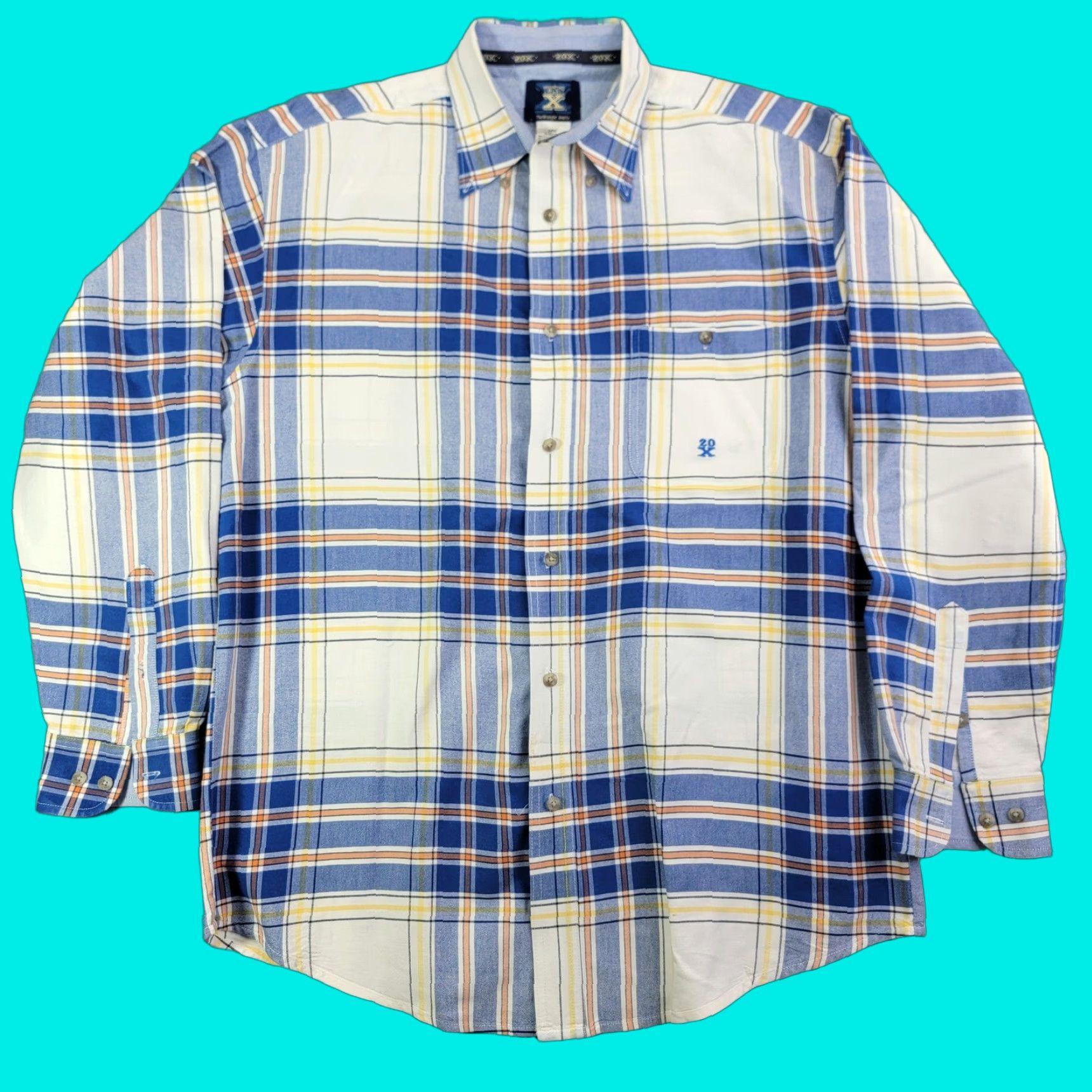 Wrangler Wrangler Shirt Mens Large Blue Plaid Long Sleeve Button Front 20X Western Cotton Size US L / EU 52-54 / 3 - 1 Thumbnail