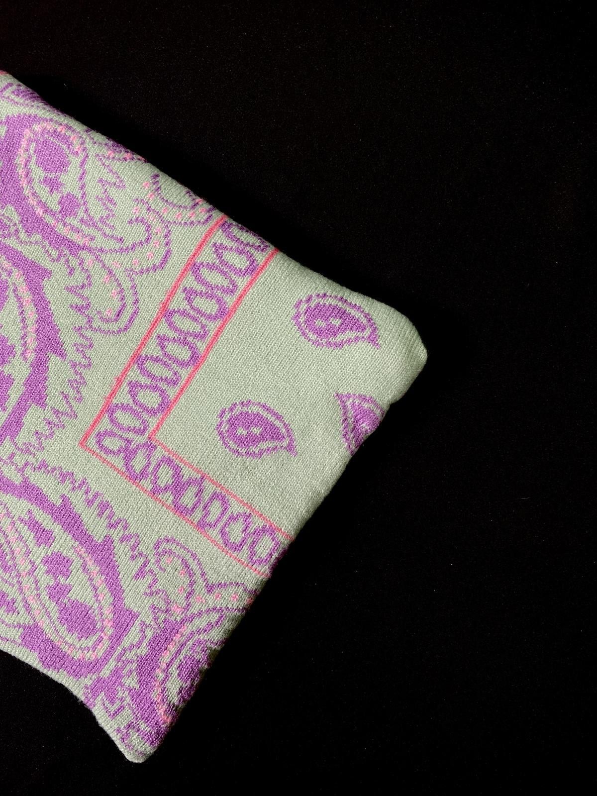 Japanese Brand Paisley Graphic Square No Cuff Knit Hat Purple Beanie OS Size ONE SIZE - 2 Thumbnail