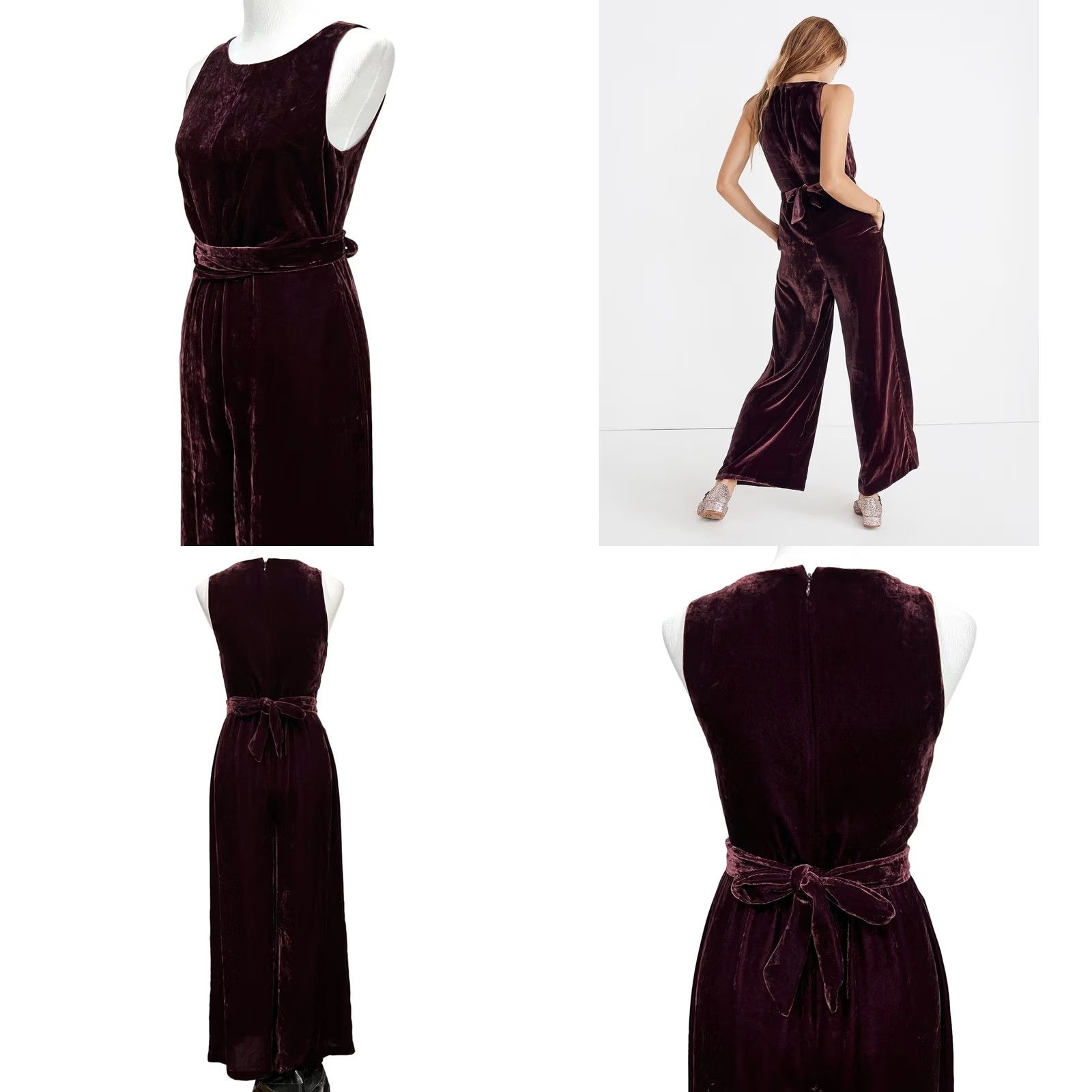 Madewell Madewell Velvet Jumpsuit Burgundy Sleeveless Sz 0 Women One-Piece Pants Twist Front Velvet Size 25" / US 0 / IT 36 - 8 Thumbnail
