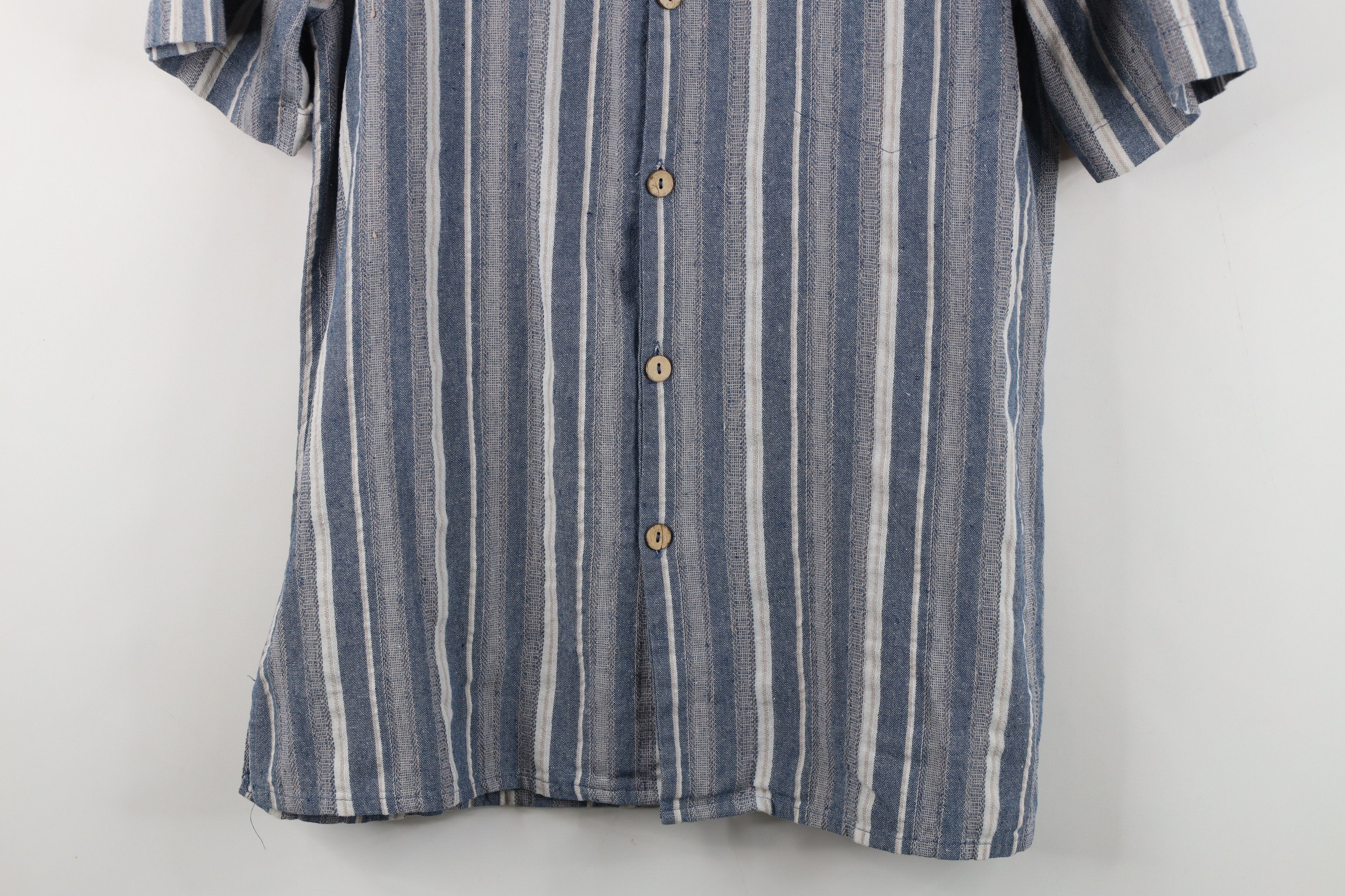 Vintage Vintage 90s Streetwear Linen Blend Camp Collar Button Shirt Size US L / EU 52-54 / 3 - 3 Thumbnail