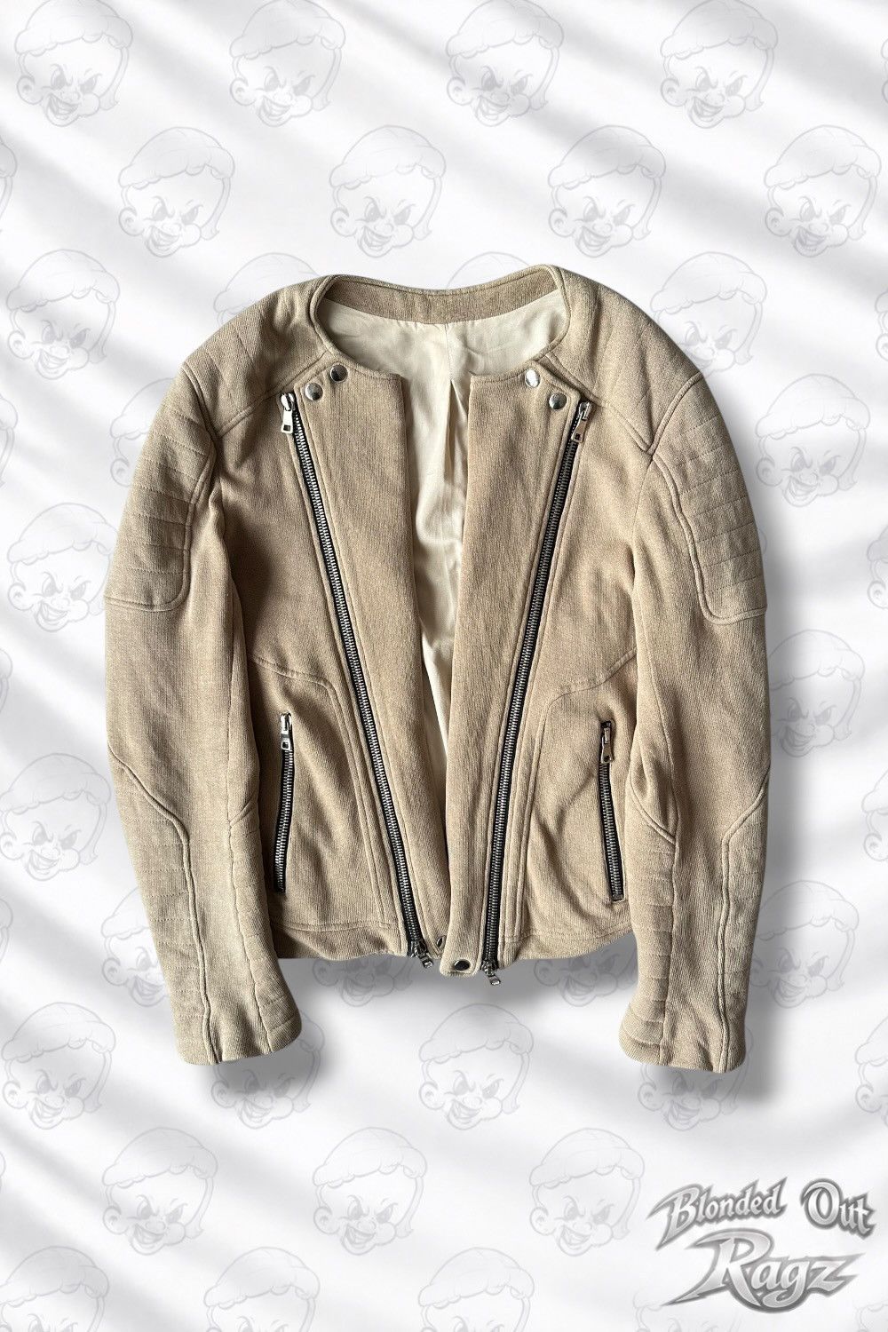 Balmain SS13 Balmain Linen Tan Beige Biker Moto Zip Jacket Size US M / EU 48-50 / 2 - 1 Thumbnail