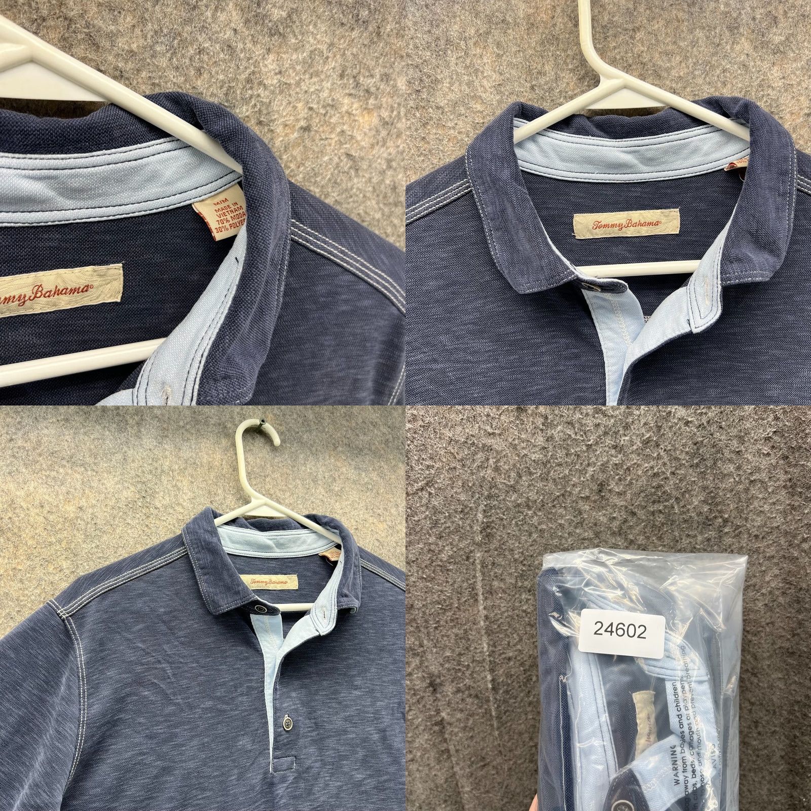 Tommy Bahama VINTAGE Tommy Bahama Polo Shirt Men Medium Heather Blue Preppy Tencel Polyester Dress Shirt Size 40R - 8 Thumbnail