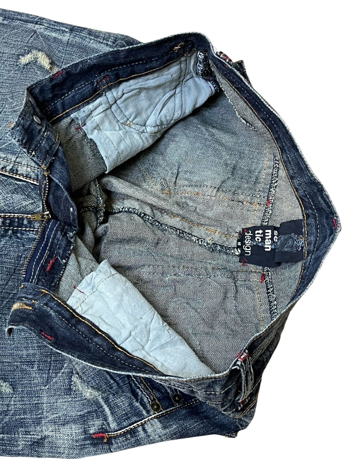 semanticdesign SICK🔥VINTAGE SEMANTIC DESIGN JAPAN DISTRESSED FLARED JEANS Size US 31 - 12 Thumbnail