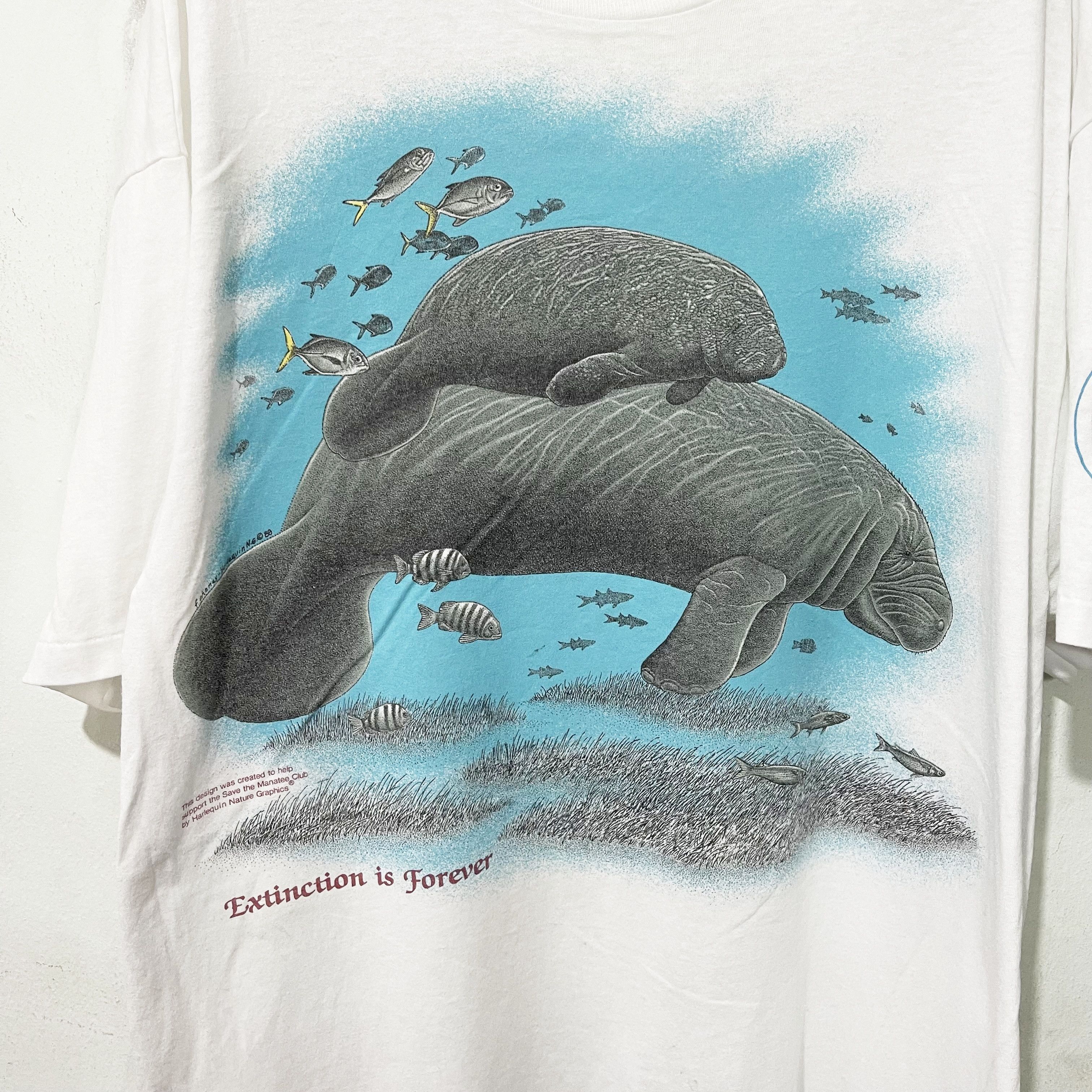 Vintage Vintage 80s Manatee Harlequin Extinction Is Forever Shirt Size US XL / EU 56 / 4 - 2 Thumbnail