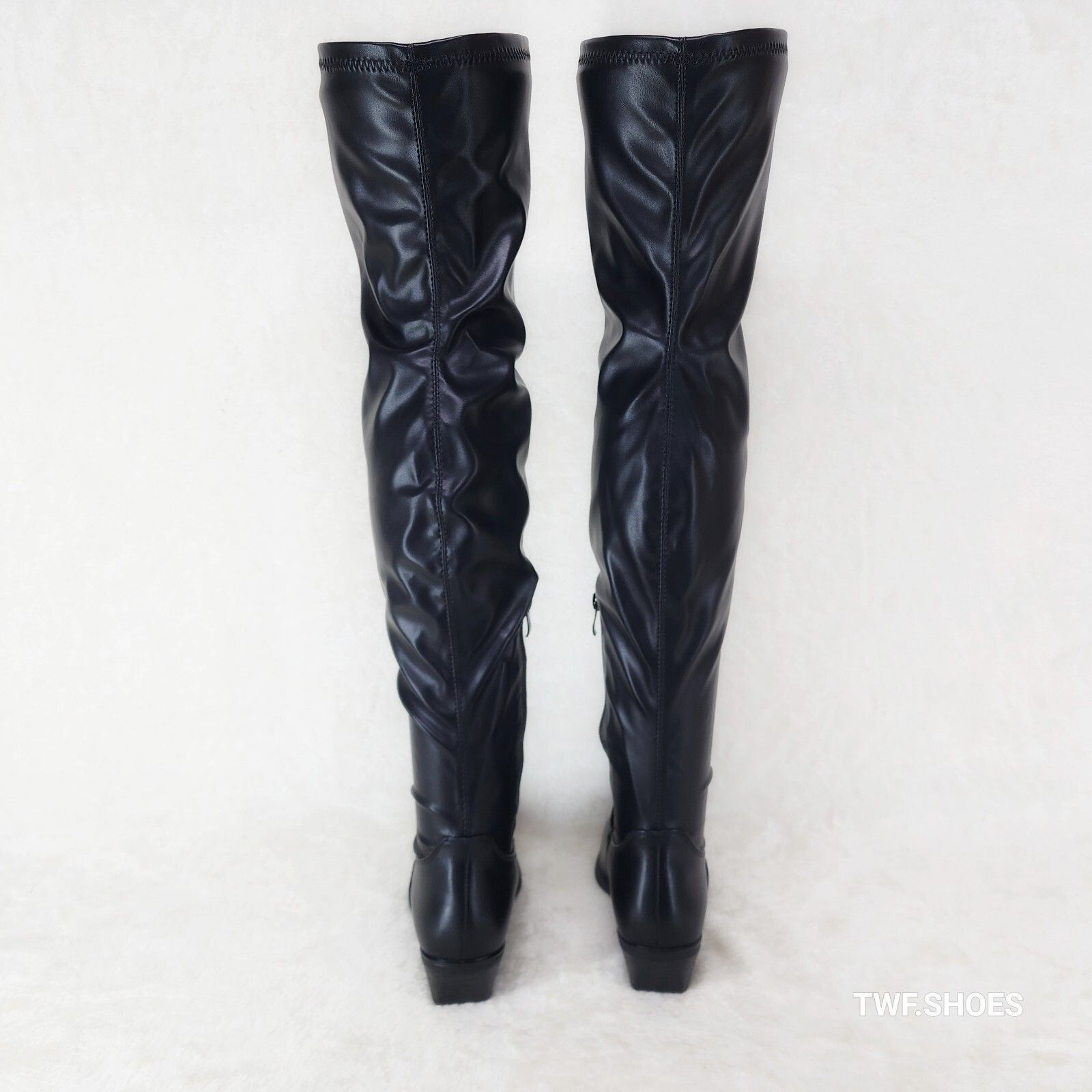 Other Rodeo Rider Black Stretch Faux Leather Western Cowgirl Thigh Size US 7.5 / IT 37.5 - 5 Thumbnail