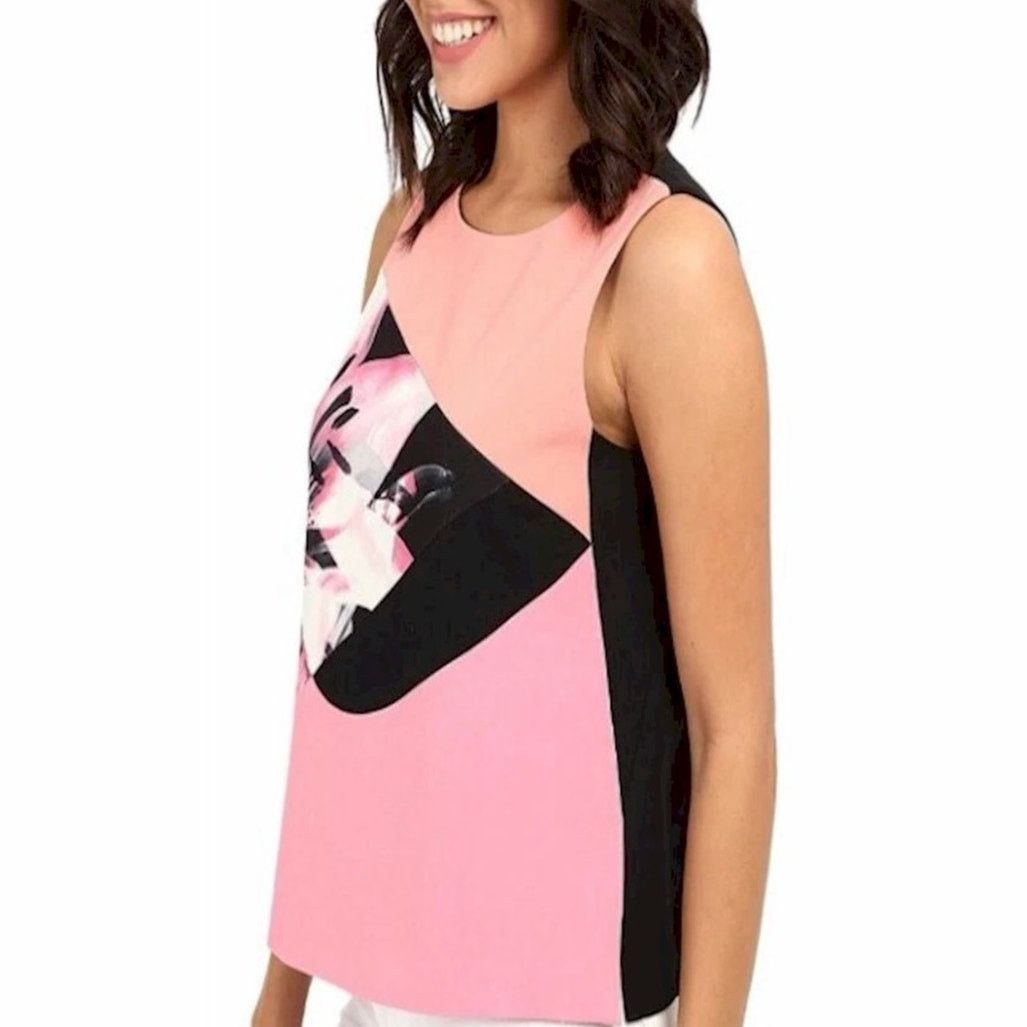 Ellen Tracy ELLEN TRACY Top Blouse XL Blush Pink Floral Front Black Back Size XL / US 12-14 / IT 48-50 - 2 Thumbnail
