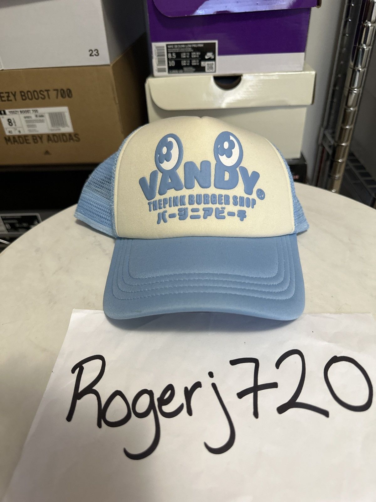 image of Vandy The Pink Trucker Hat in Baby Blue, Men's