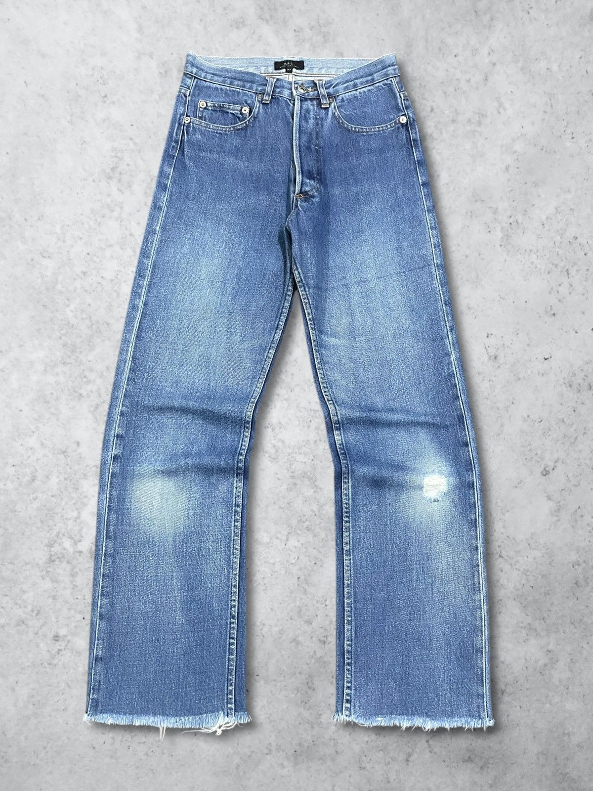 A.P.C. Vintage A.P.C Selvedge Button Fly Straight Frayed Blue Jeans Size 27" / US 4 / IT 40 - 6 Thumbnail