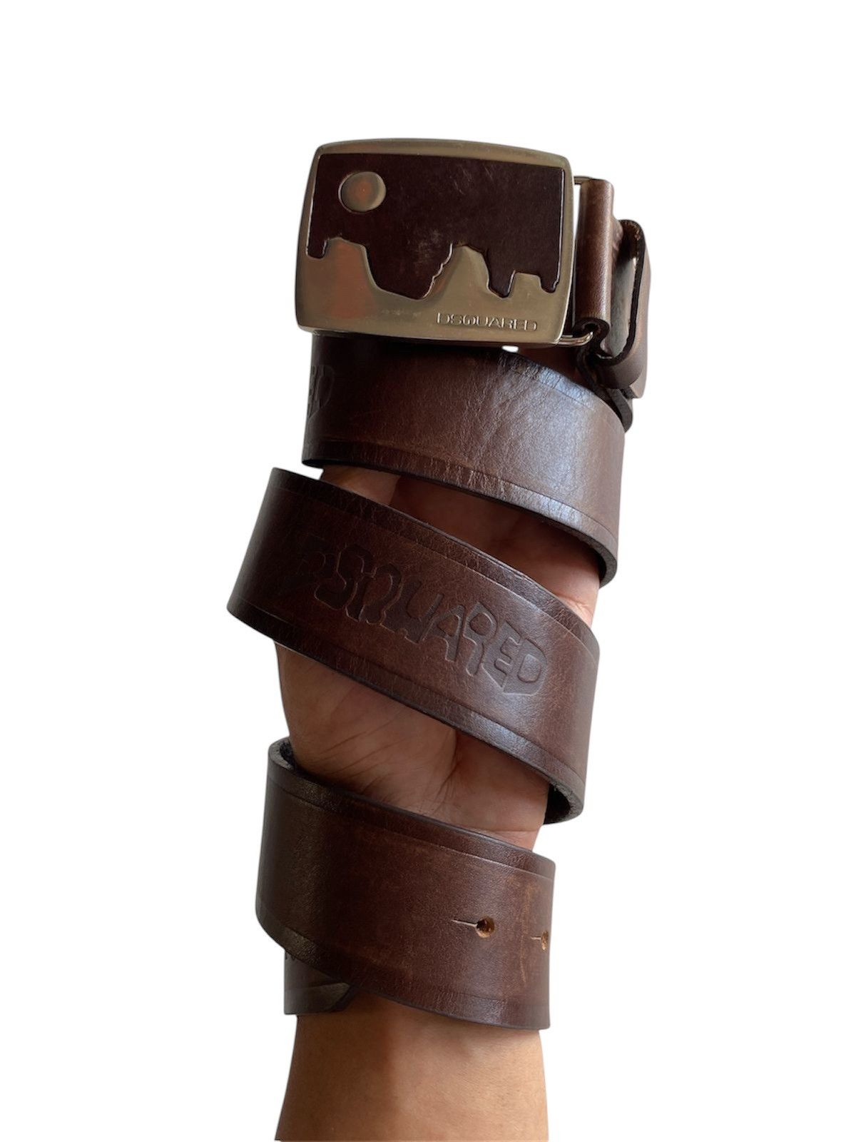 Japanese Brand Dsquared2 Vintage Western Mountain Buckle Leather Belt Brown Size 34 - 1 Thumbnail