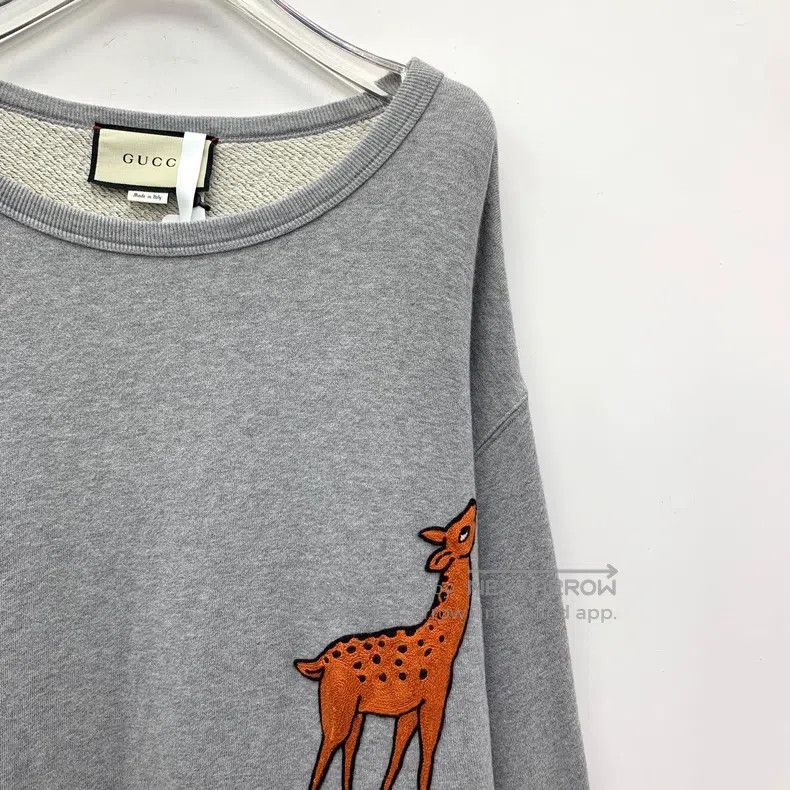 Gucci Gucci Grey deer embroidered cotton round-neck long-sleeved Size US XL / EU 56 / 4 - 3 Thumbnail