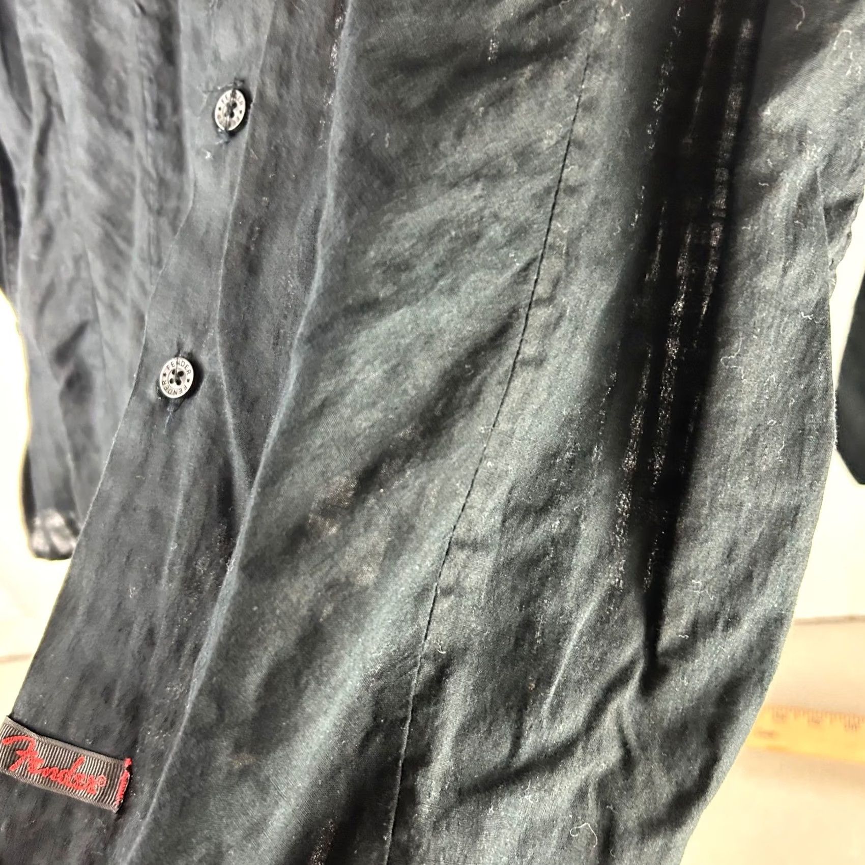 Fender Fender Custom Shop Rock & Roll Religion Shirt Mens XL Black Fleur De Lis Embroidered Studded Button-Up Collared Long Sleeve Gothic Concert Wear Size US XL / EU 56 / 4 - 7 Thumbnail