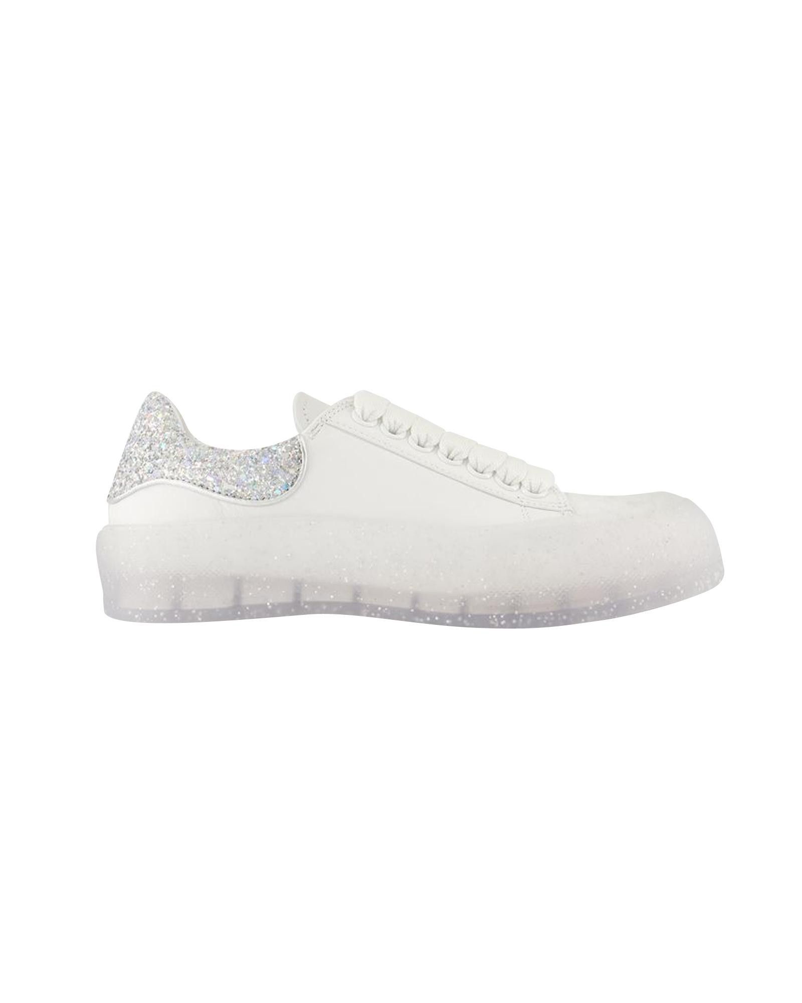 image of Alexander Mcqueen White Leather Deck Sneakers, Women's (Size 9)