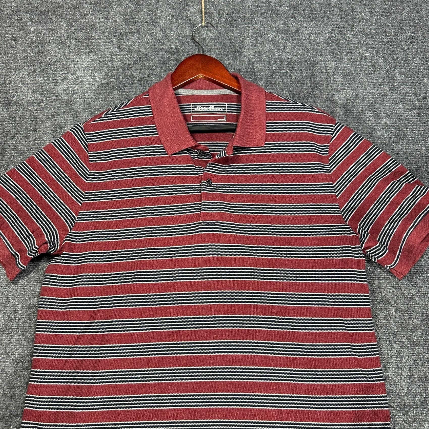 Eddie Bauer Eddie Bauer Polo Shirt Men Large Maroon Striped Short Sleeve Button Neck Size US L / EU 52-54 / 3 - 3 Thumbnail