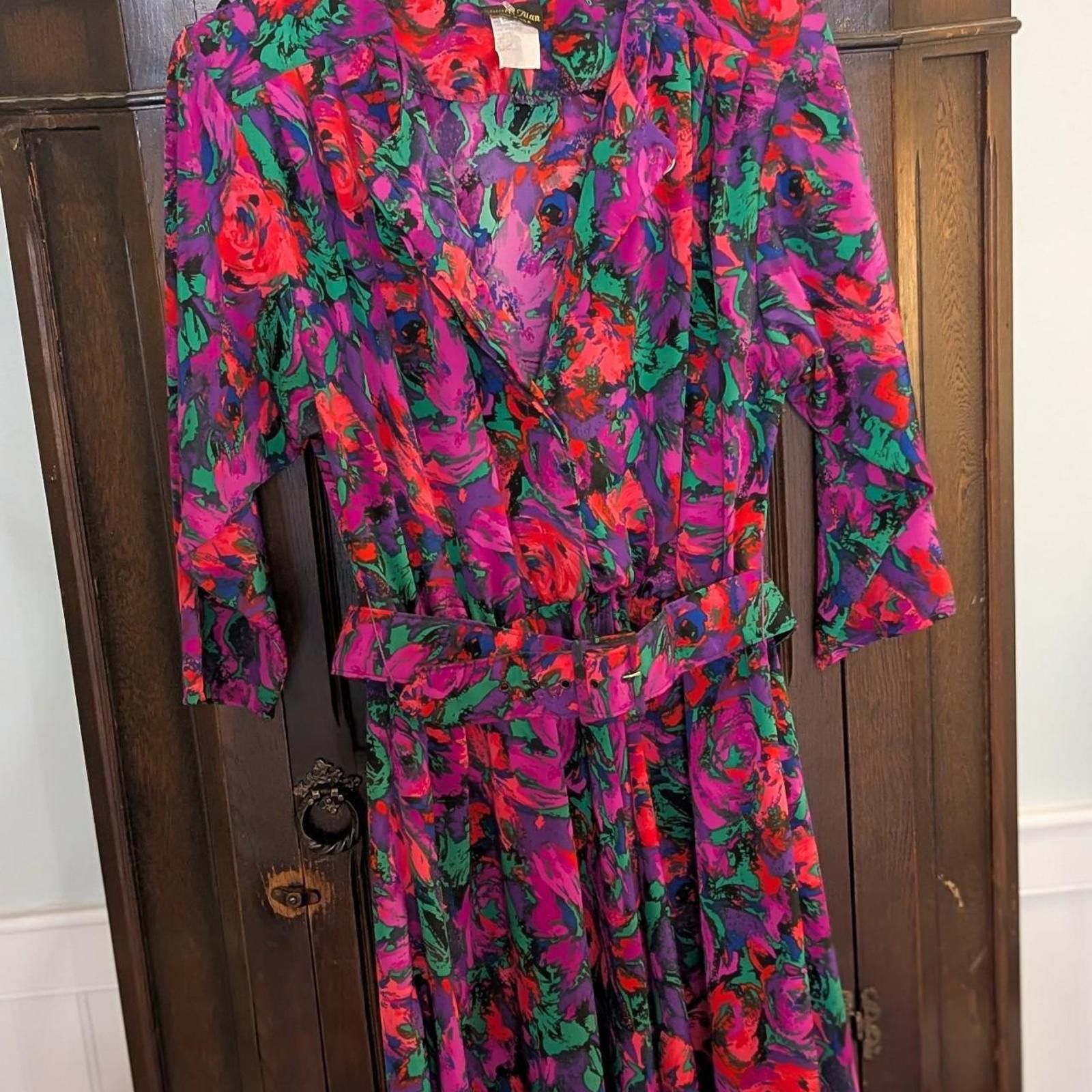 Other Vintage 1980s Stuart Alan Bold Floral Midi Dress Size XL / US 12-14 / IT 48-50 - 2 Thumbnail