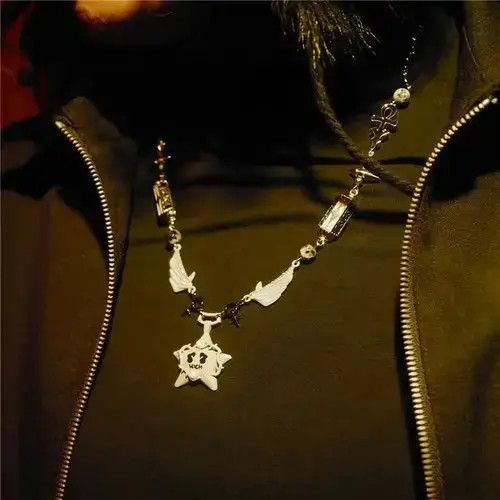 Chain x Jewelry Wings Stitching Star Necklace in Silver, Men's