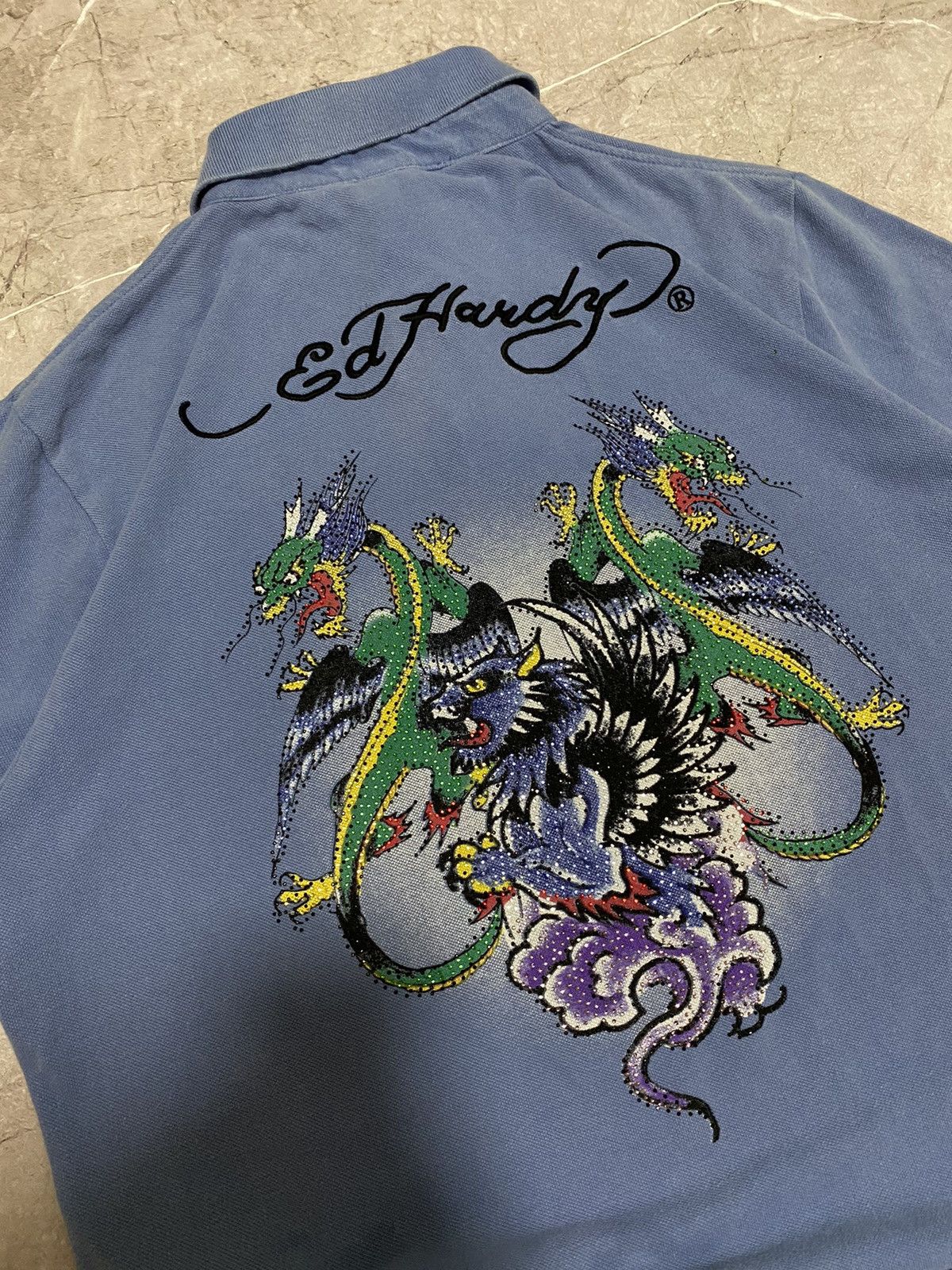 Christian Audigier × Ed Hardy × Vintage Vintage Y2K Ed Hardy By Christian Audigier Big Logo Polo Size US XXL / EU 58 / 5 - 5 Thumbnail