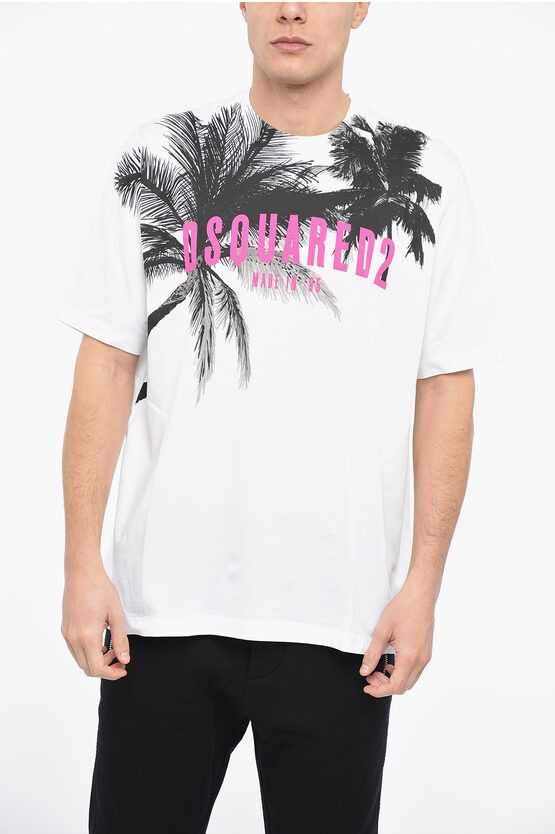 image of Dsquared2 Palms Slouch T-Shirt With Graphic Print in White, Men's (Size XL)