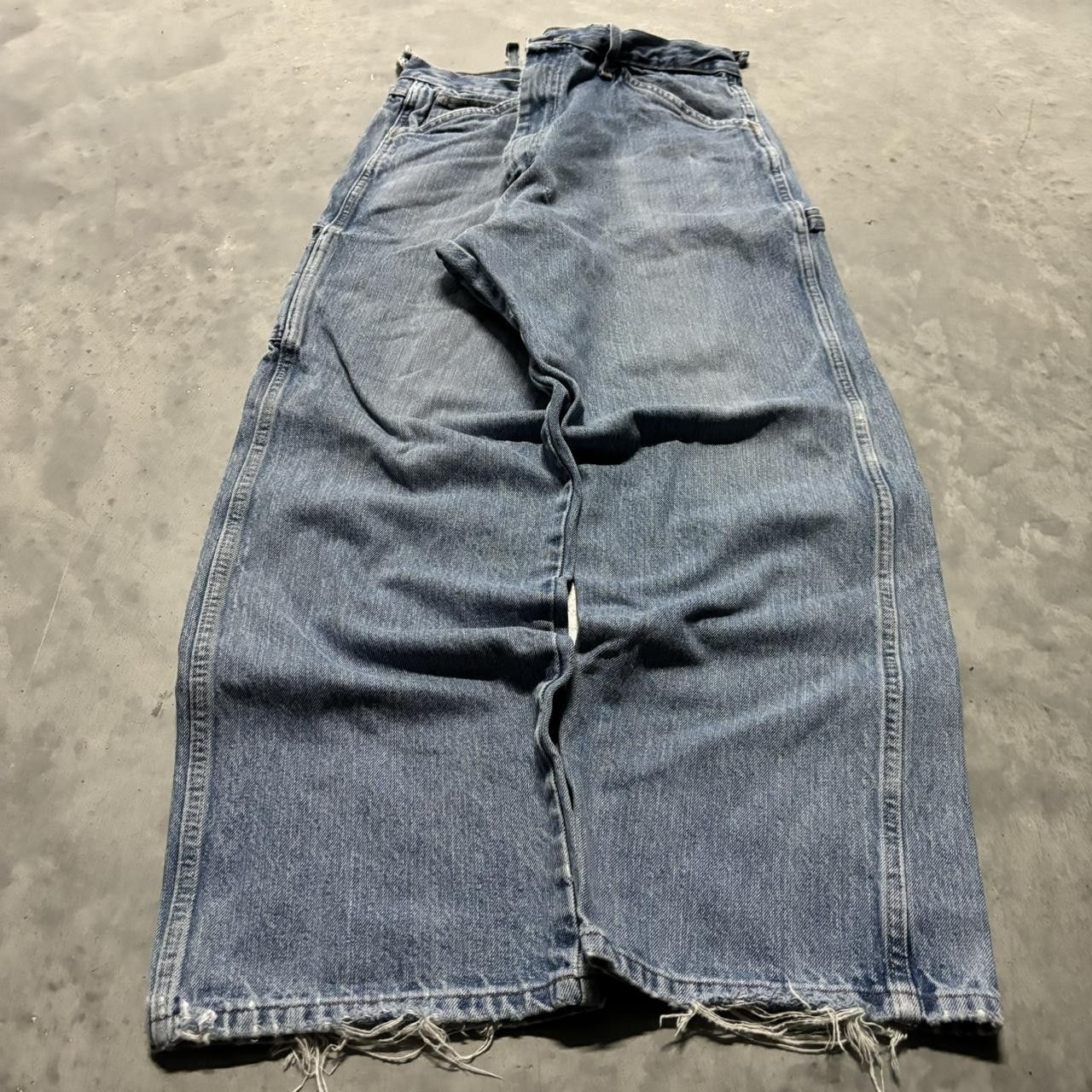 Japanese Brand × Vintage Crazy Vintage Y2K/2000s Baggy Light Wash Distressed Skater Carpenter Denim Jeans! Size US 38 / EU 54 - 3 Thumbnail
