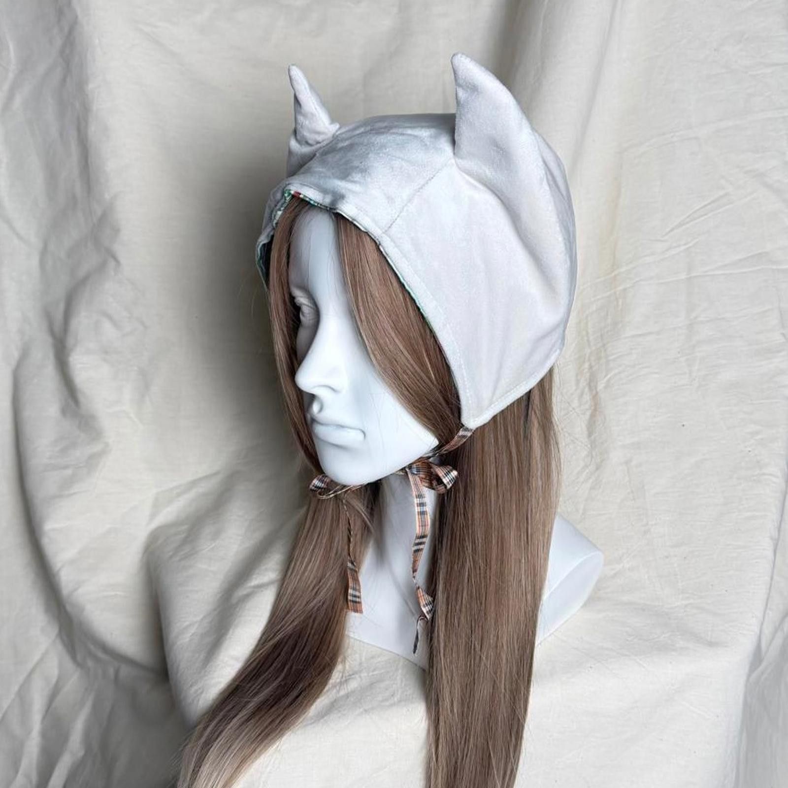 Japanese Brand Handmade Reversible Striped Pointed Devil Ear Bonnet Size ONE SIZE - 6 Thumbnail