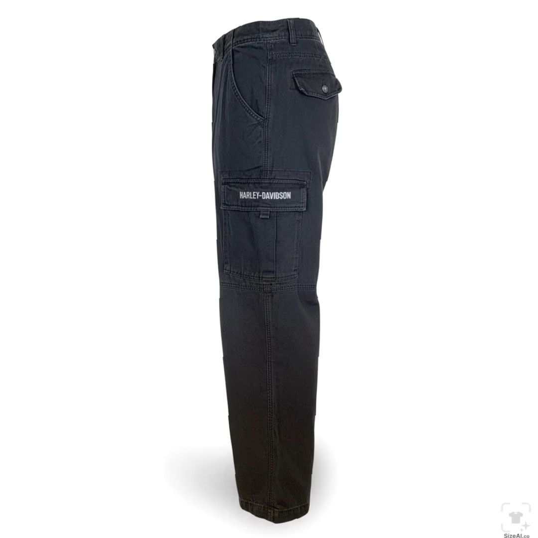 Harley Davidson Harley-Davidson Jeans Mens 34x28 Dark Wash Black Relaxed Straight Zip Fly Denim Pocket Logo Cargo Pockets 5-Pocket Design Size US 34 / EU 50 - 3 Thumbnail