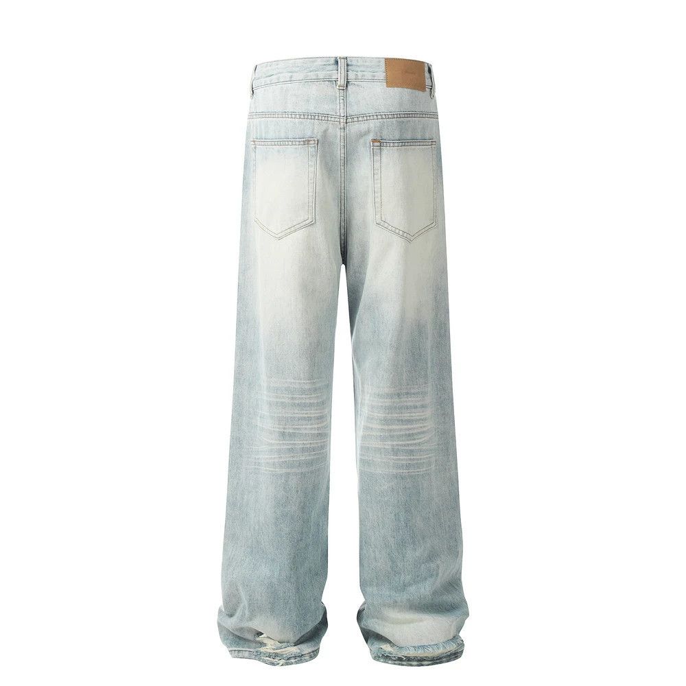 Jean Men's trendy washed distressed loose straight jeans Size US 32 / EU 48 - 2 Thumbnail