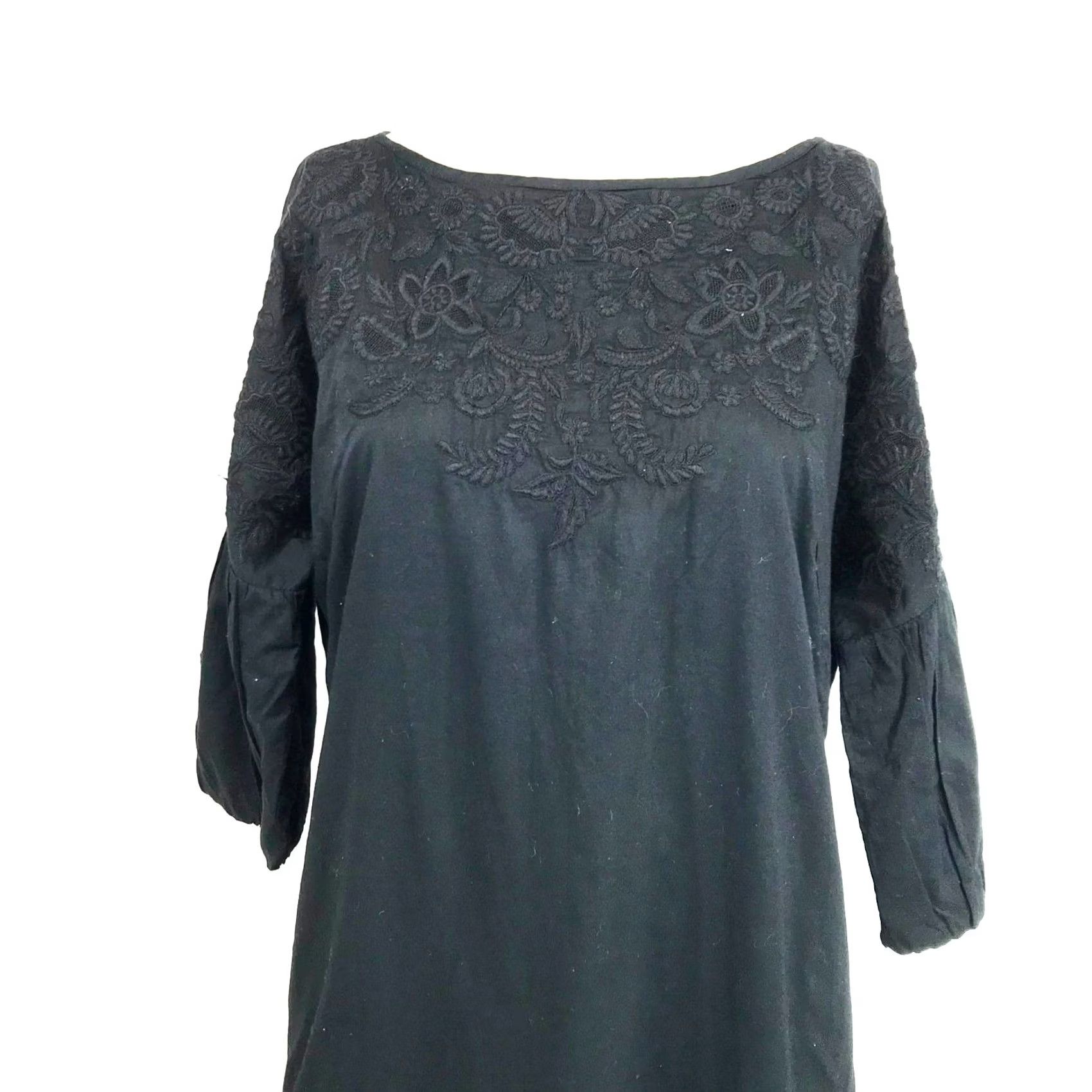 Ralph Lauren LAUREN RALPH LAUREN WOMEN'S BLACK EMBROIDERED 3/4 SLEEVE BOAT NECK DRESS SIZE 4 Size S / US 4 / IT 40 - 2 Thumbnail
