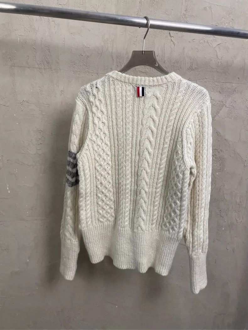 Thom Browne Thom browne Beige four-striped wool round-neck sweater 2504 Size US S / EU 44-46 / 1 - 2 Thumbnail
