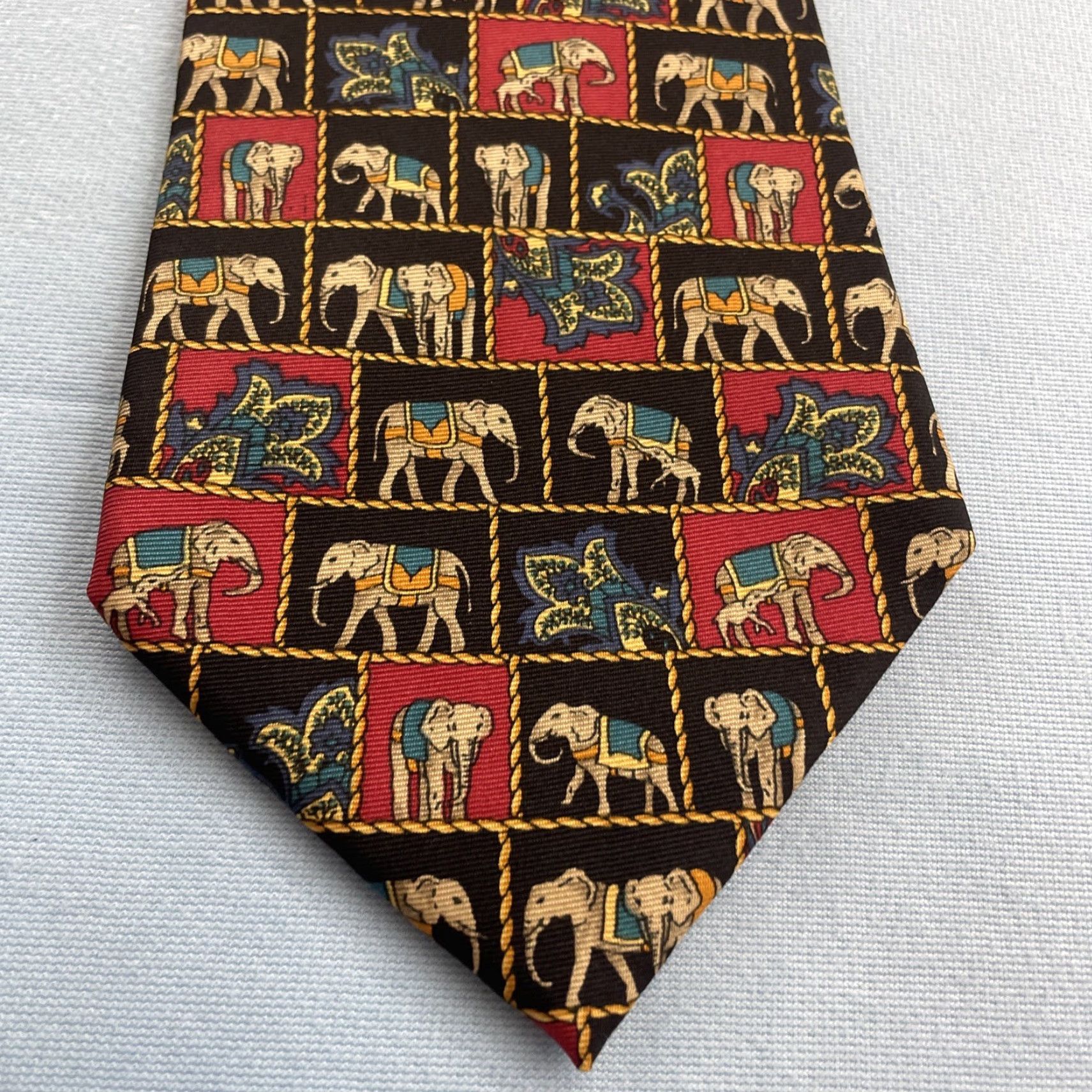 Van Heusen VINTAGE Van Heusen Tie Elephant Paisley Silk Tie vtg 90s Check Red Black Gold USA Men Size ONE SIZE - 7 Thumbnail