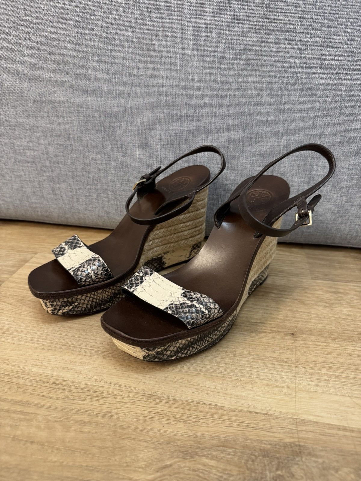 Tory Burch Tory Burch Python Leather Espadrille Wedge Ankle Strap 37 Size US 7 / IT 37 - 5 Thumbnail