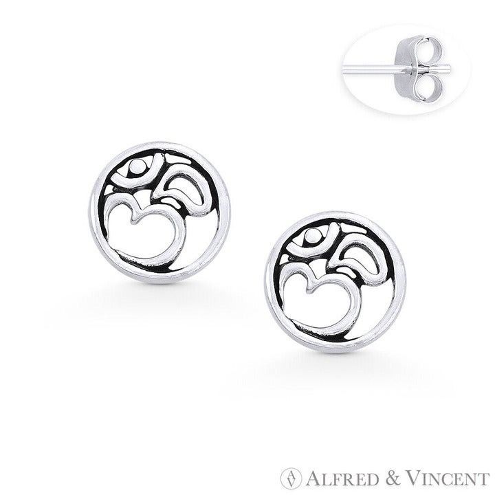 Other Om Aum Symbol & Circle Stud Earrings in .925 Sterling Silver Size ONE SIZE - 1 Preview