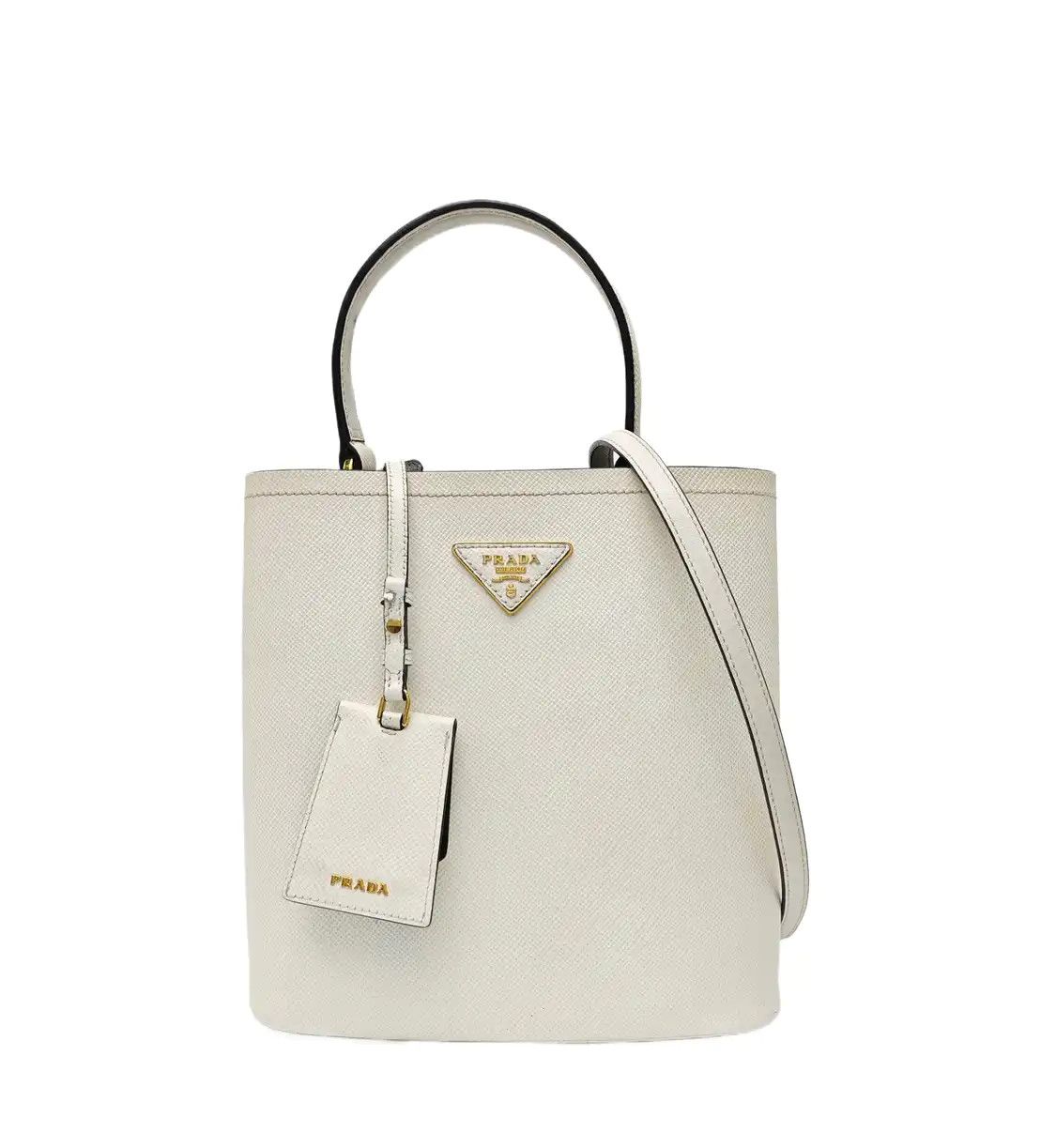 Prada PRADA Panier white cowhide leather logo shoulder bag handbag crossbody bag gold Size ONE SIZE - 1 Thumbnail