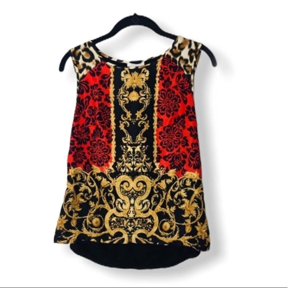 Laundry by Shelli Segal Laundry by Shelli Segal Baroque Sleeveless Top Red Black Gol Size XS / US 0-2 / IT 36-38 - 2 Thumbnail
