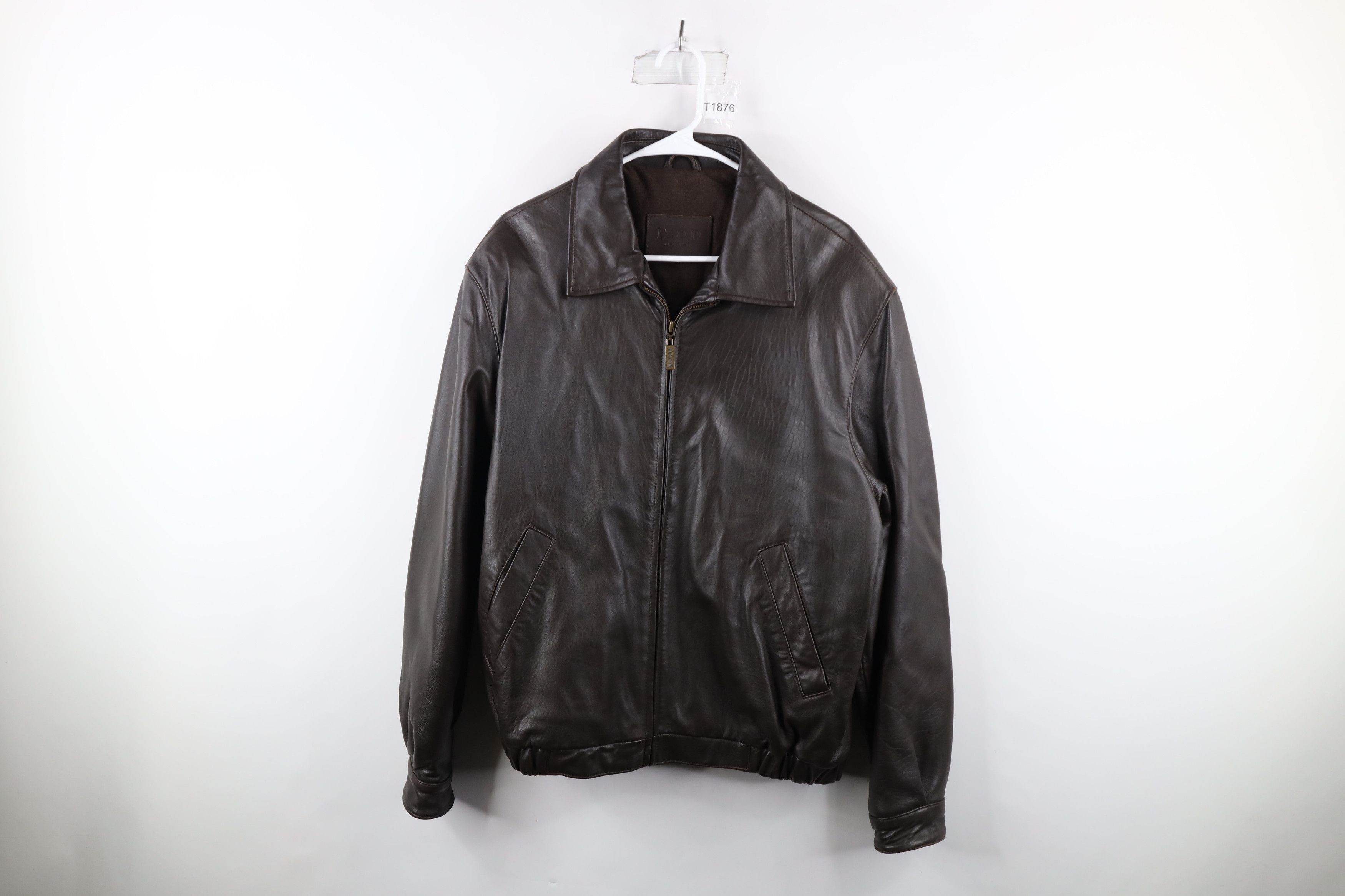 image of 90's Izod Full Zip Leather Flight Bomber Jacket Brown, Men's (Size Medium)